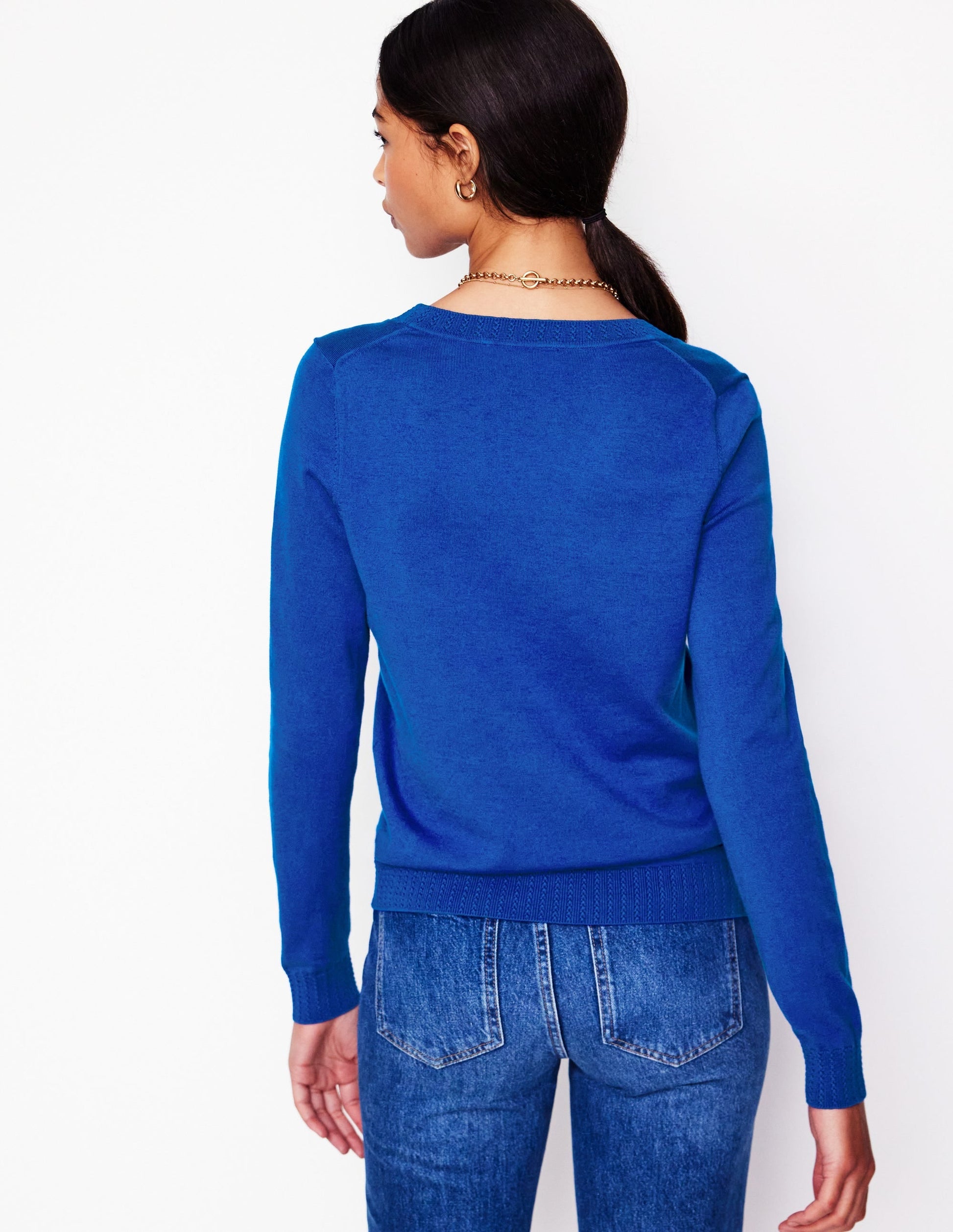 Emilia Cotton V-Neck Jumper-Bright Blue-3