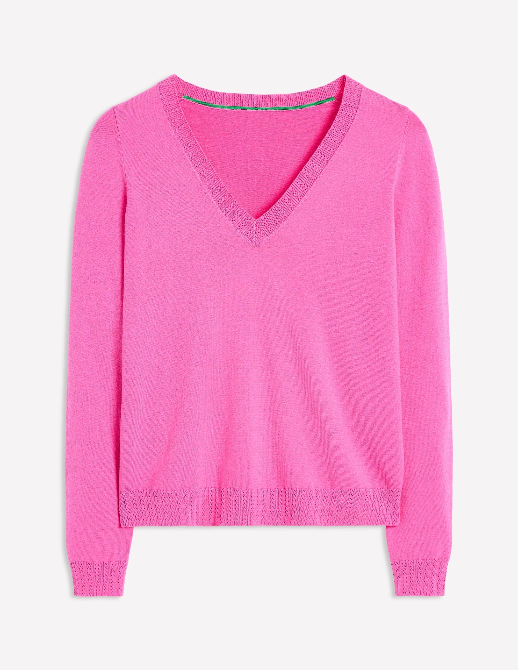Emilia Cotton V-Neck Jumper-Tickled Pink - Image 5