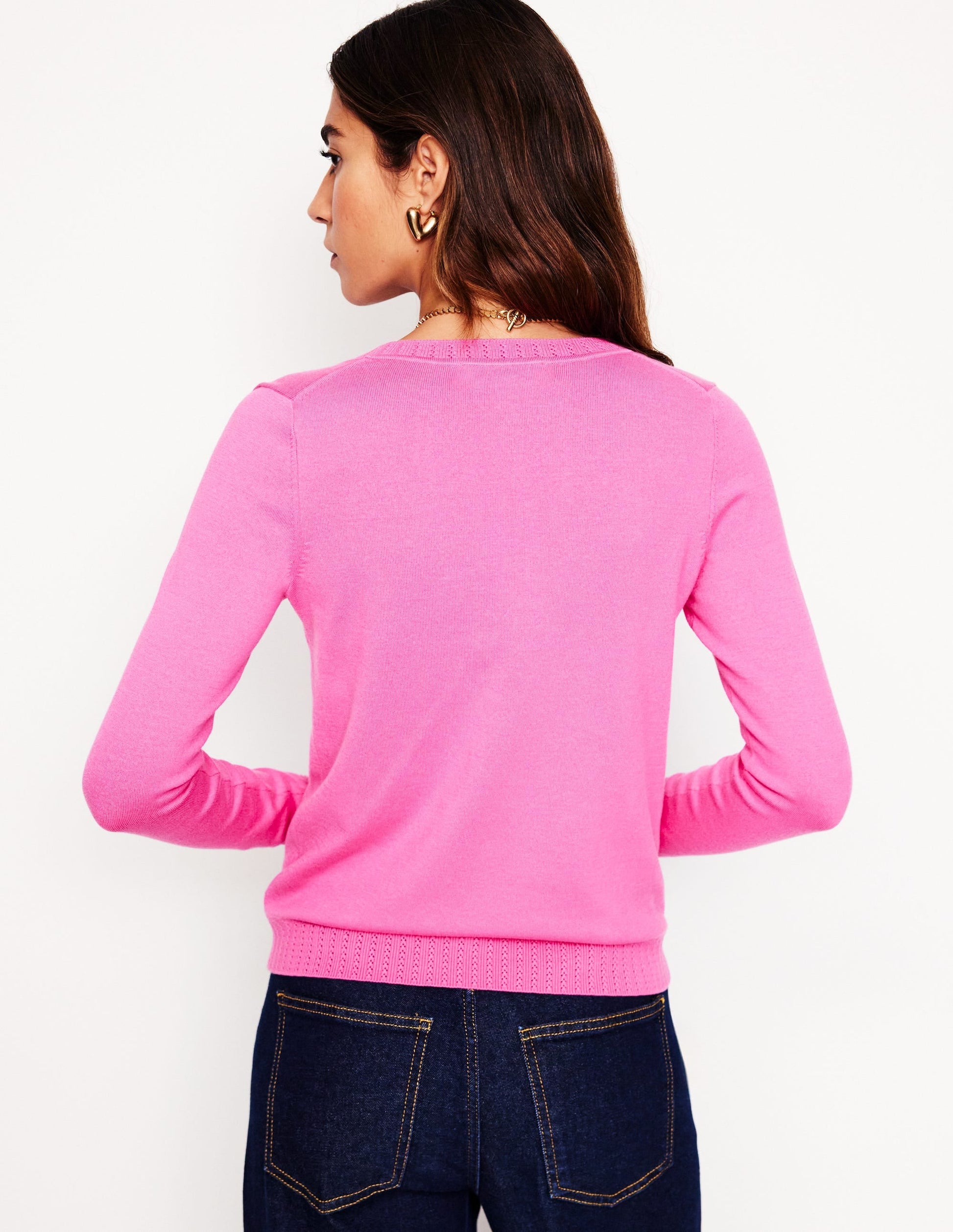 Emilia Cotton V-Neck Jumper-Tickled Pink-3