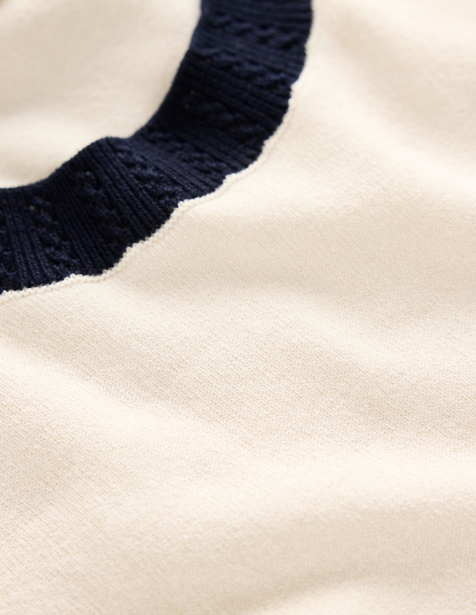 Emilia Cotton Crew T-shirt-Warm Ivory, Navy - Image 6