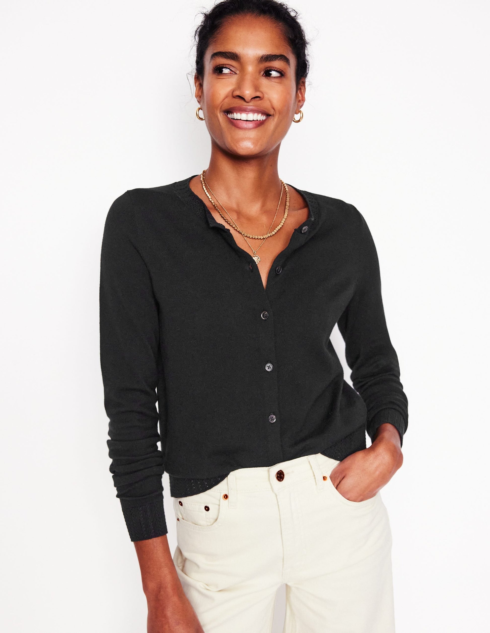 Emilia Cotton Crew Cardigan-Black-1