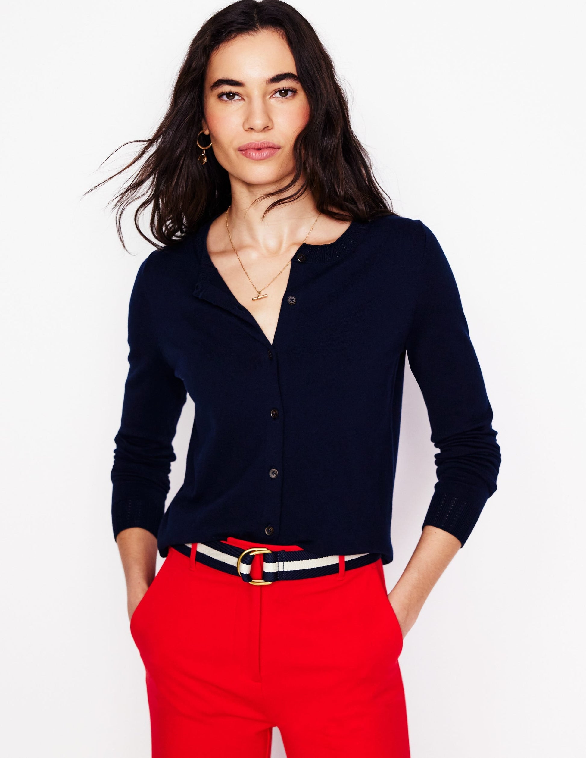 Emilia Cotton Crew Cardigan-Navy-1
