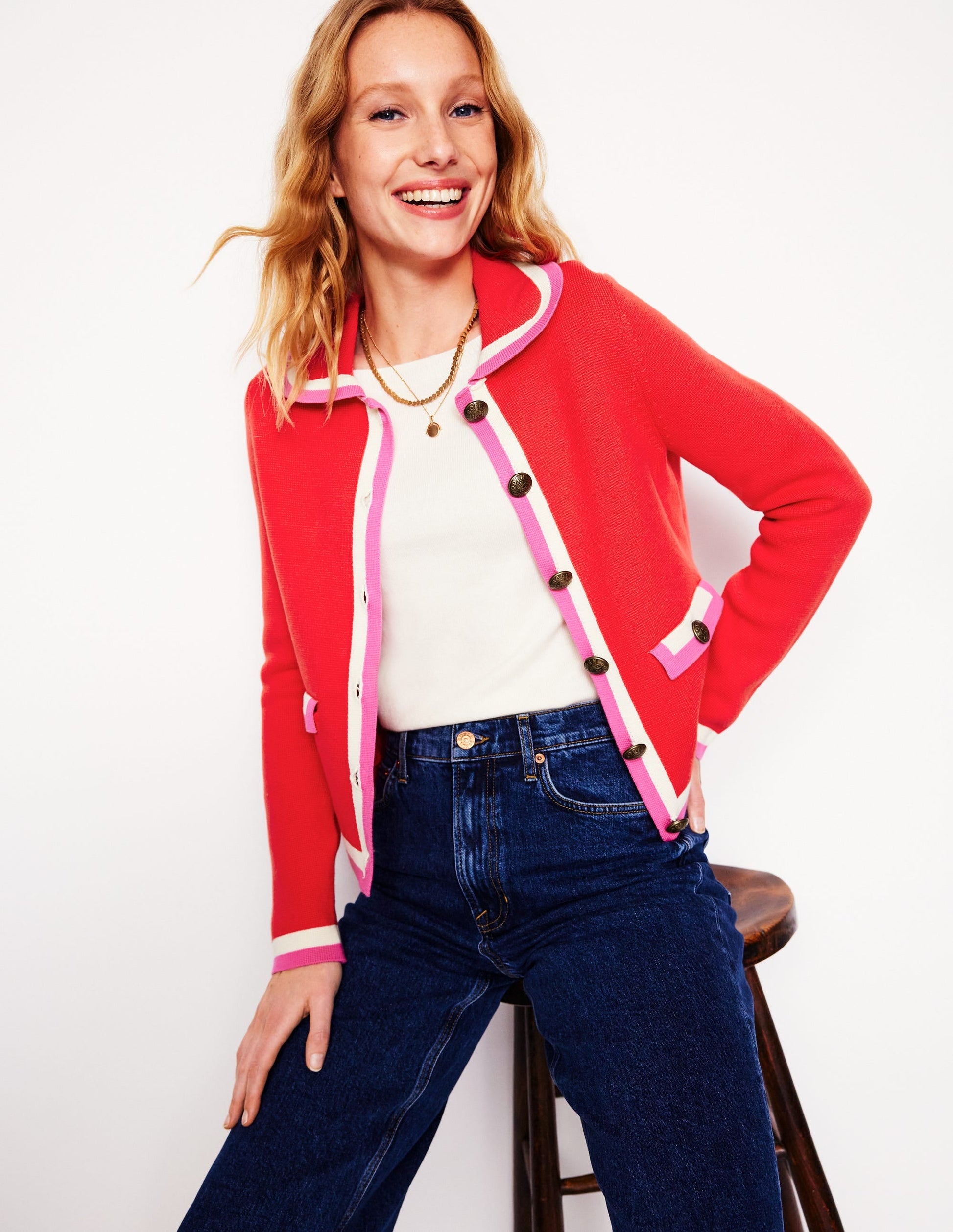 Holly Collared Knitted Jacket-Strawberry Tart Red-1