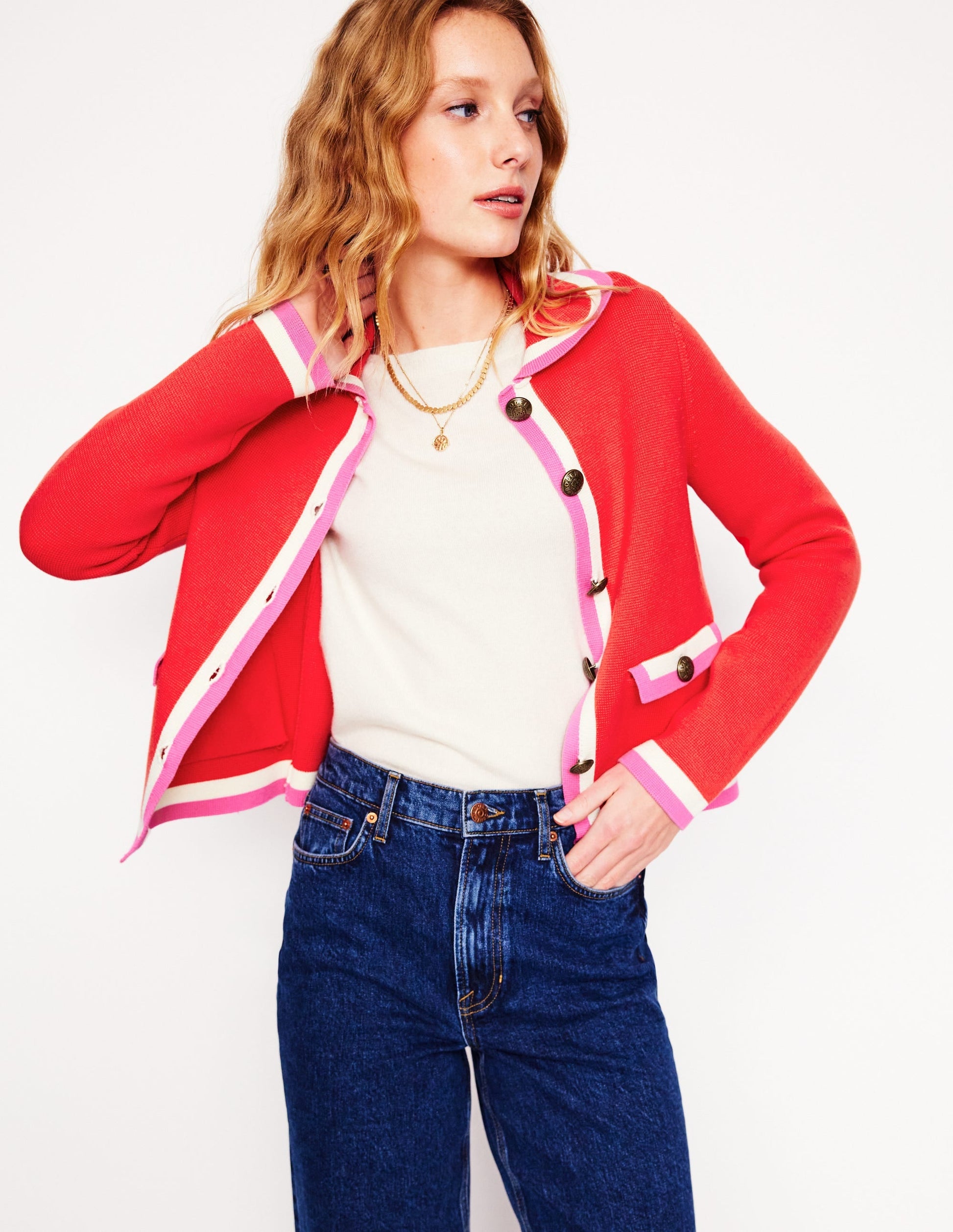 Holly Collared Knitted Jacket-Strawberry Tart Red-5