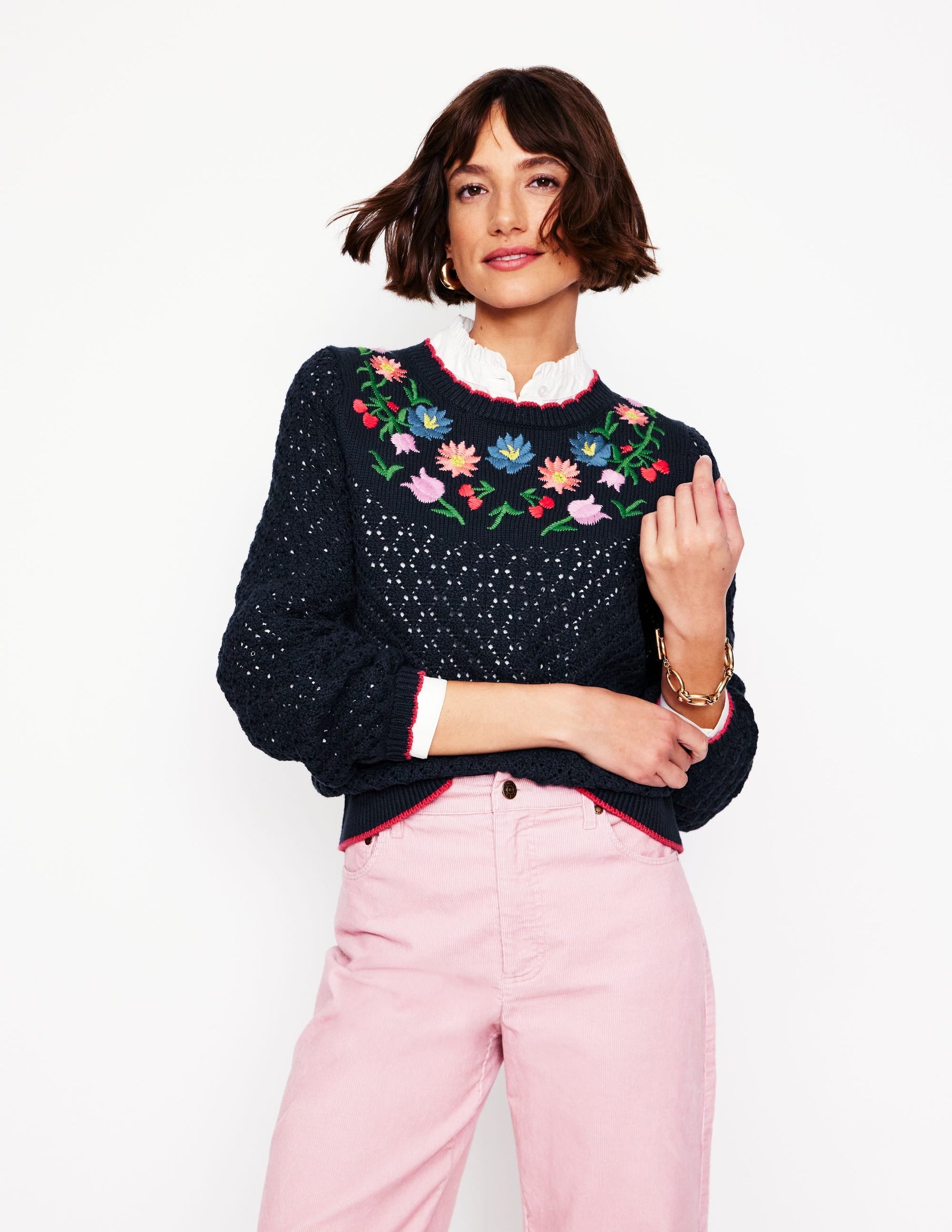 Embroidered Cotton Jumper-Navy-5