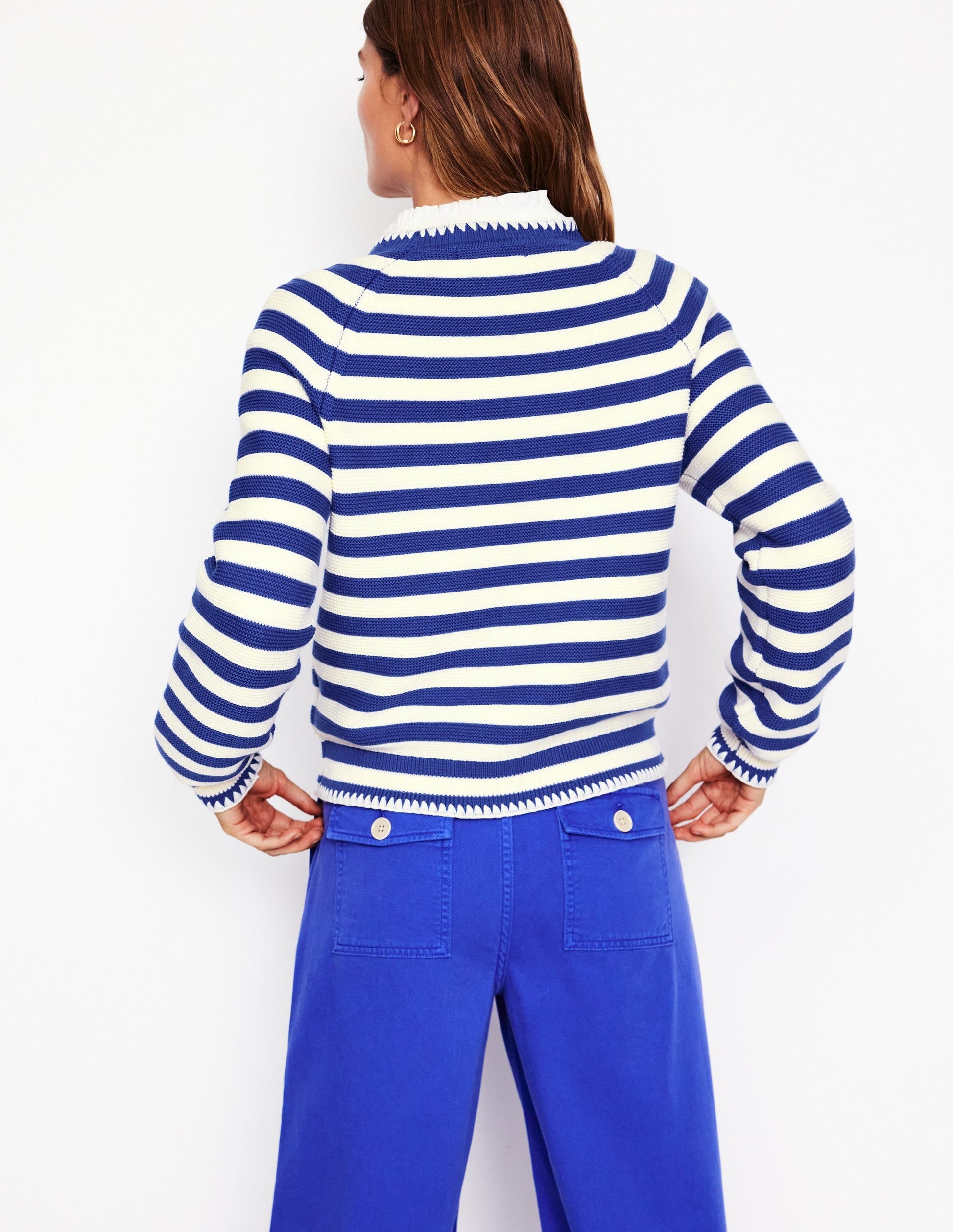 Lena Stitch Detail Jumper-Bright Blue and Ivory Stripe-3