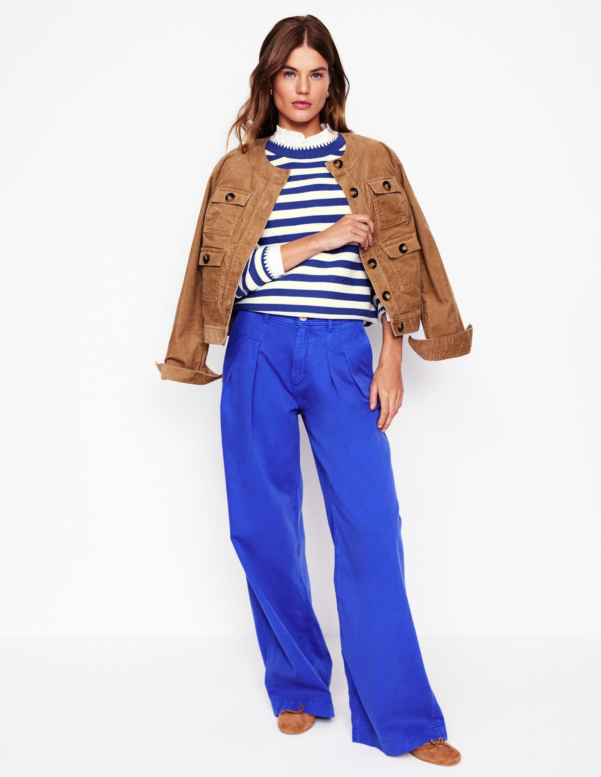 Lena Stitch Detail Jumper-Bright Blue and Ivory Stripe-4