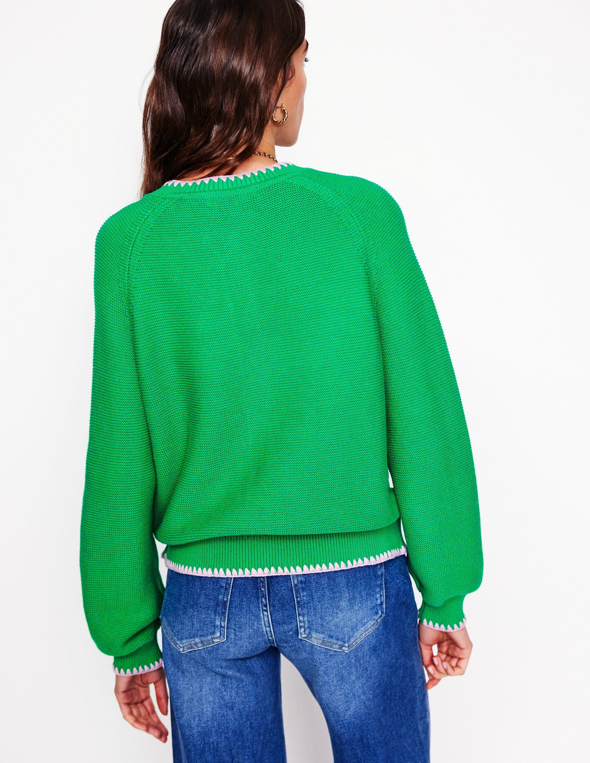 Lena Stitch Detail Cardigan-Rich Emerald - Image 3