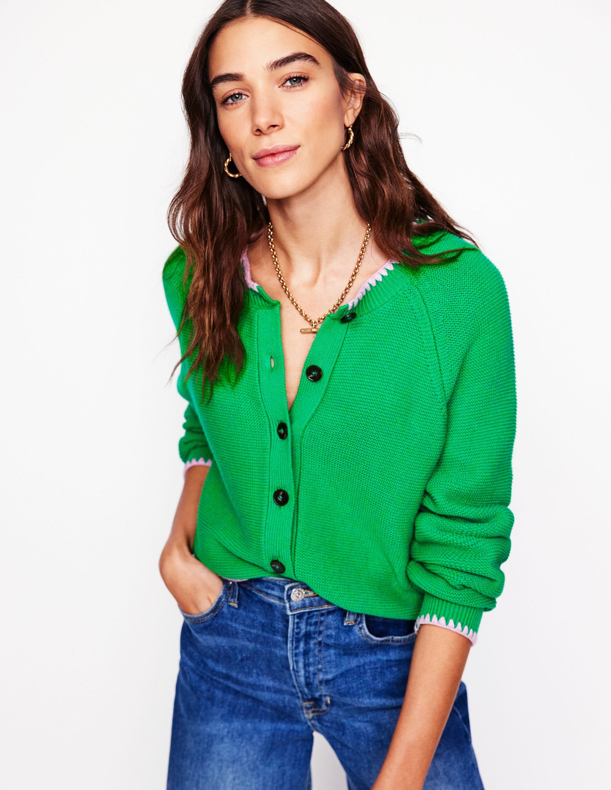 Lena Stitch Detail Cardigan-Rich Emerald-4