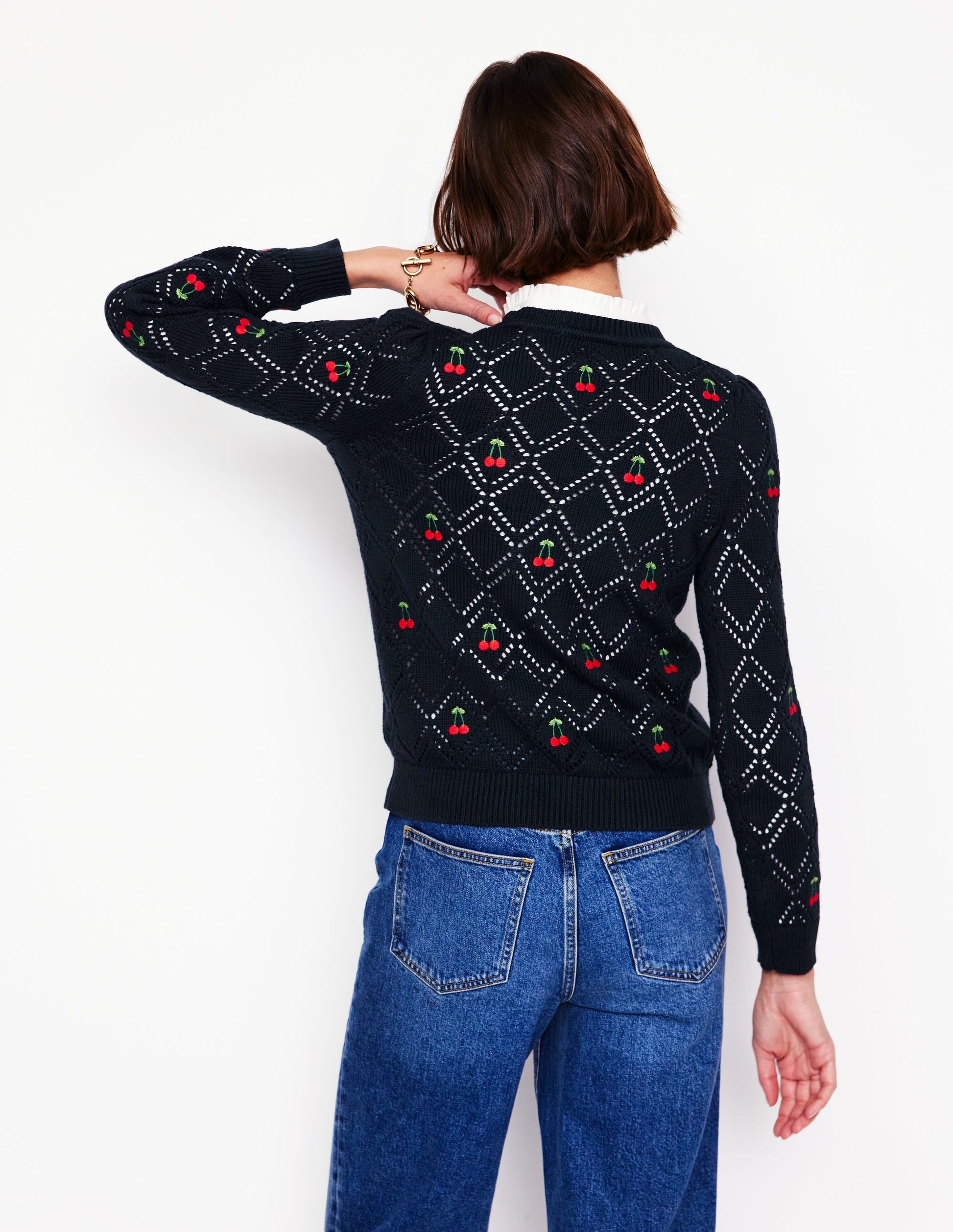Enid Embroidered Jumper-Navy, Cherries-4
