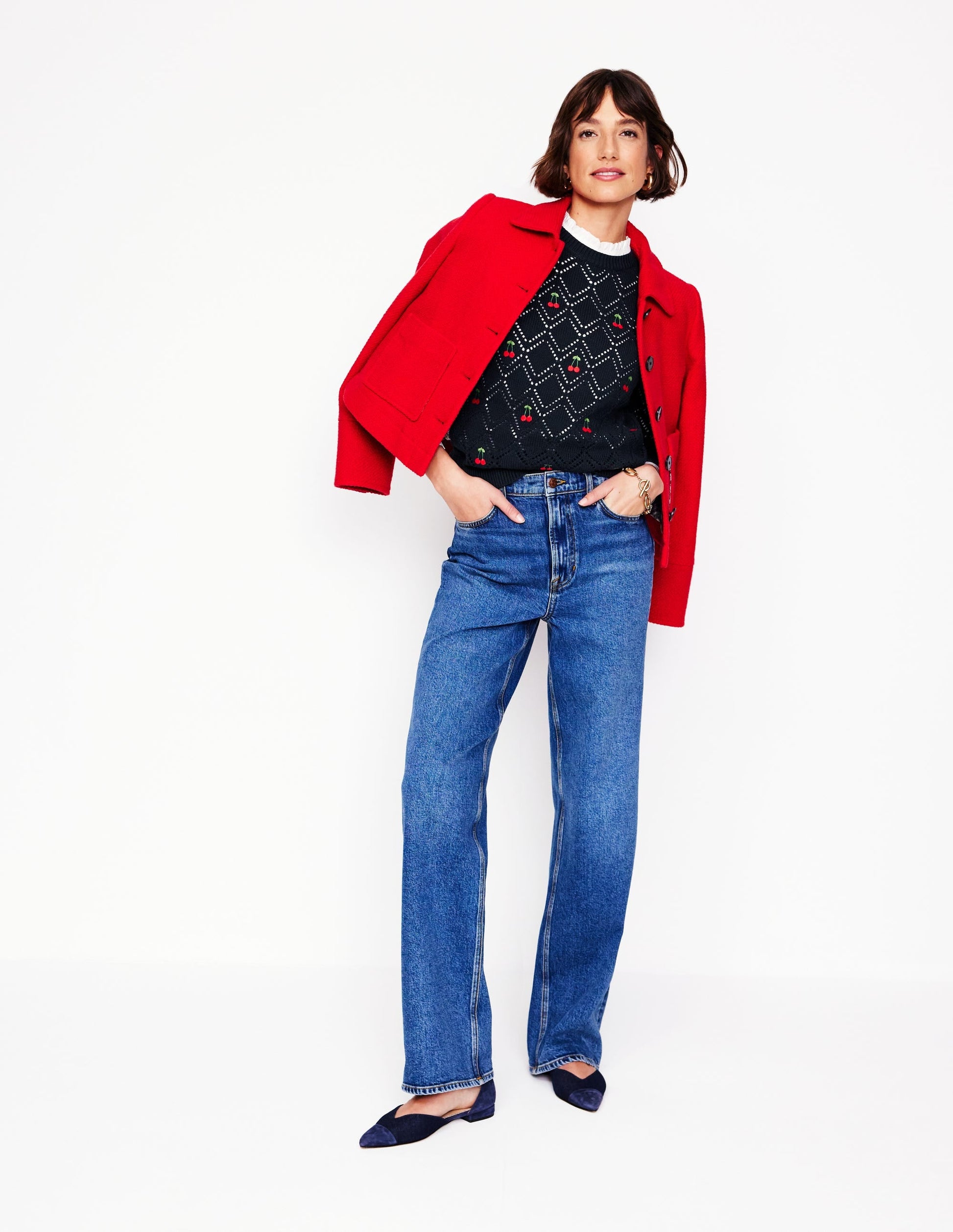 Enid Embroidered Jumper-Navy, Cherries-5