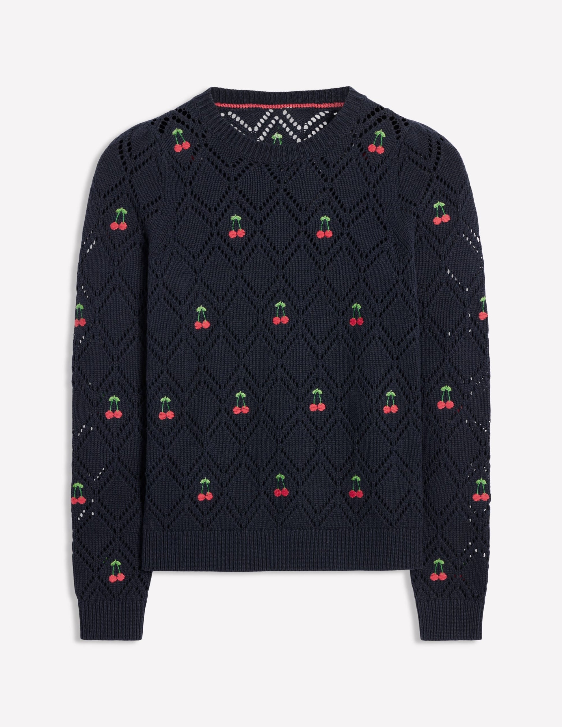 Enid Embroidered Jumper-Navy, Cherries-6