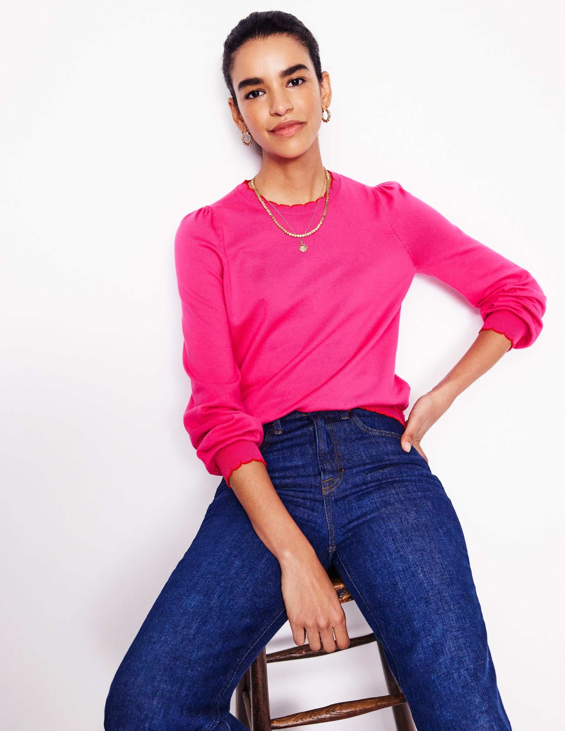 Pru Scallop Trim Jumper-Pink Peony-1