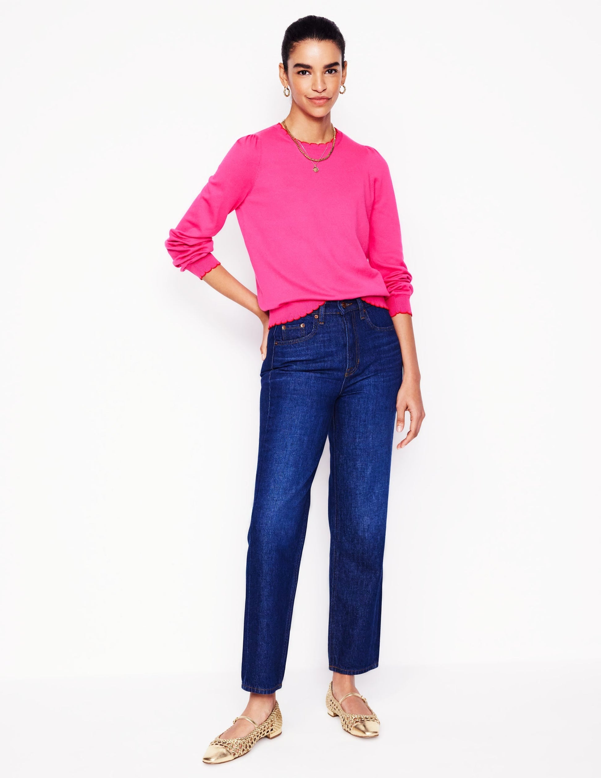 Pru Scallop Trim Jumper-Pink Peony-4