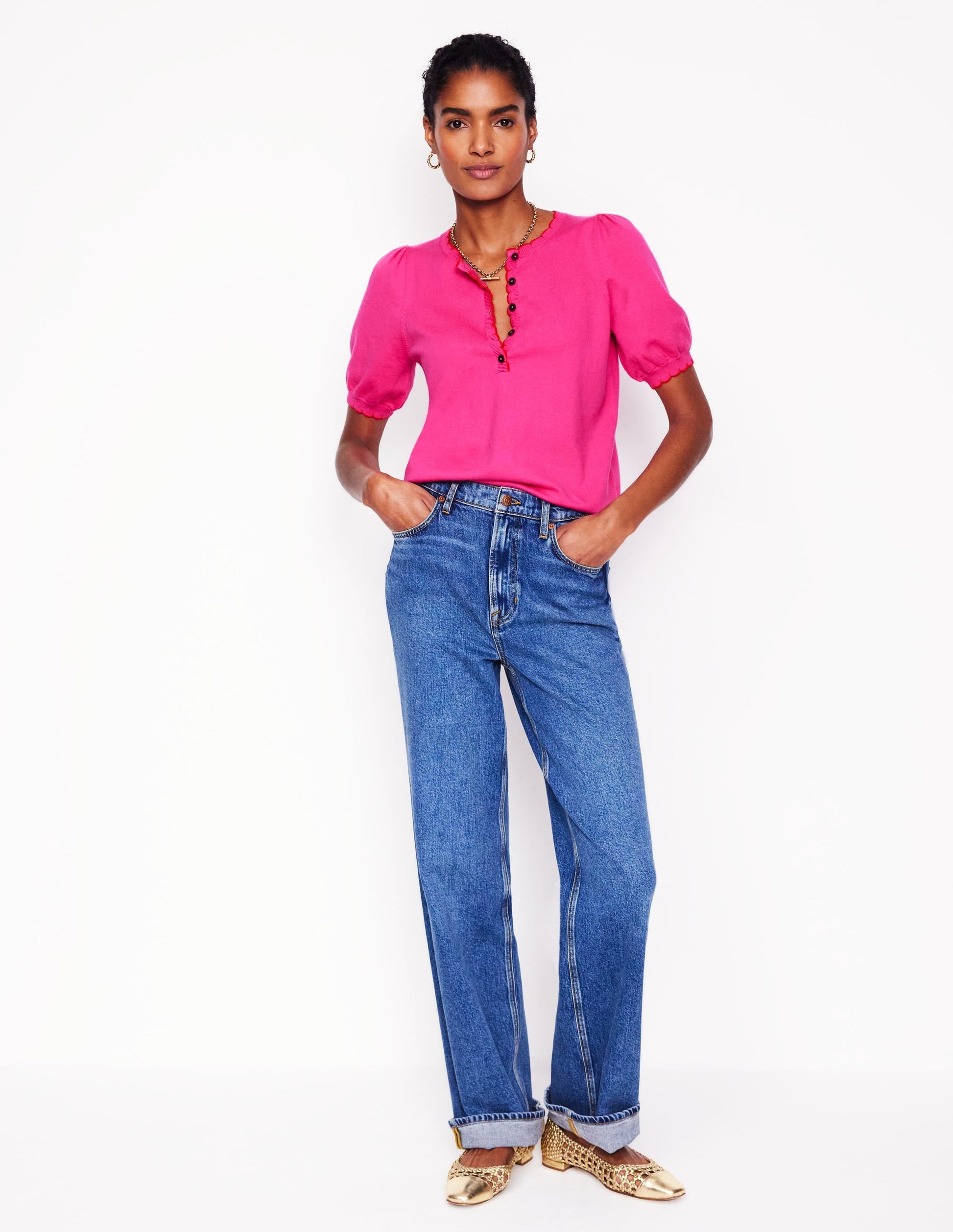Pru Scallop Trim T-shirt-Pink Peony-1