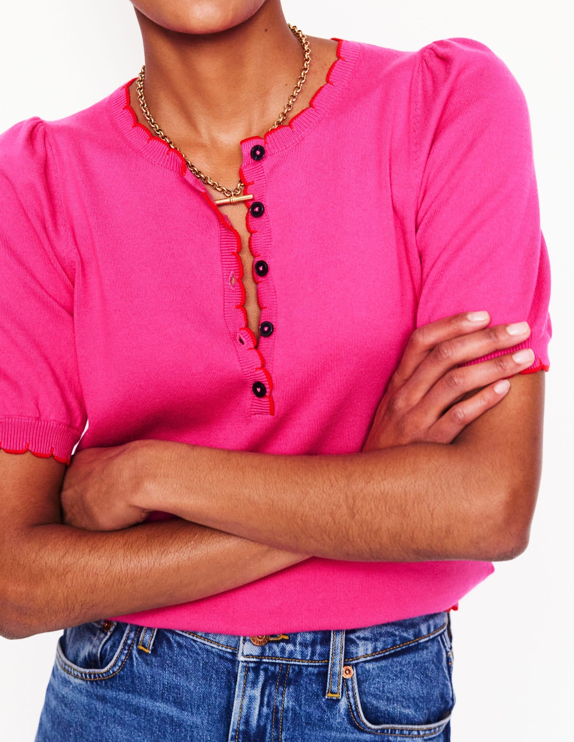 Pru Scallop Trim T-shirt-Pink Peony-2