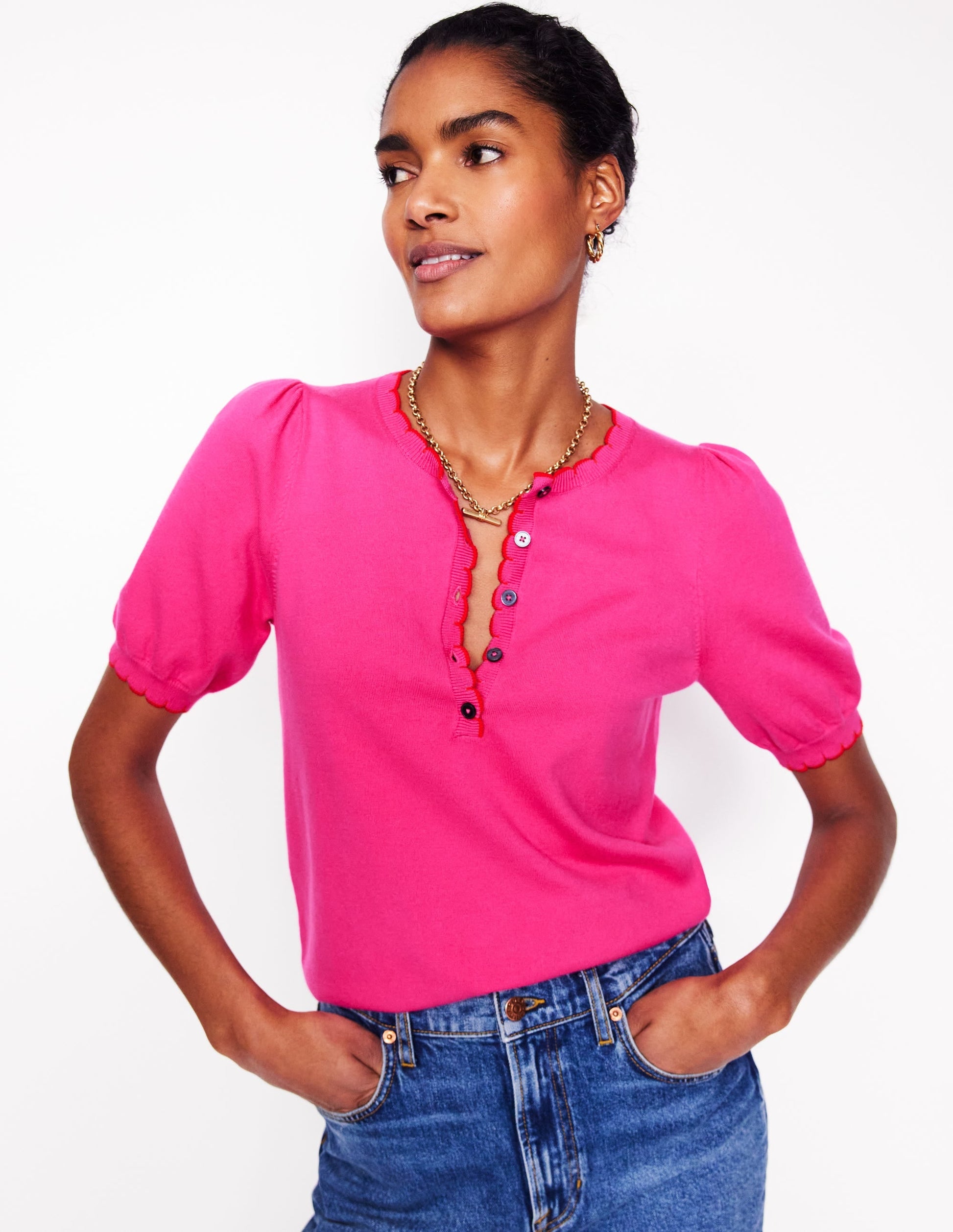 Pru Scallop Trim T-shirt-Pink Peony-4