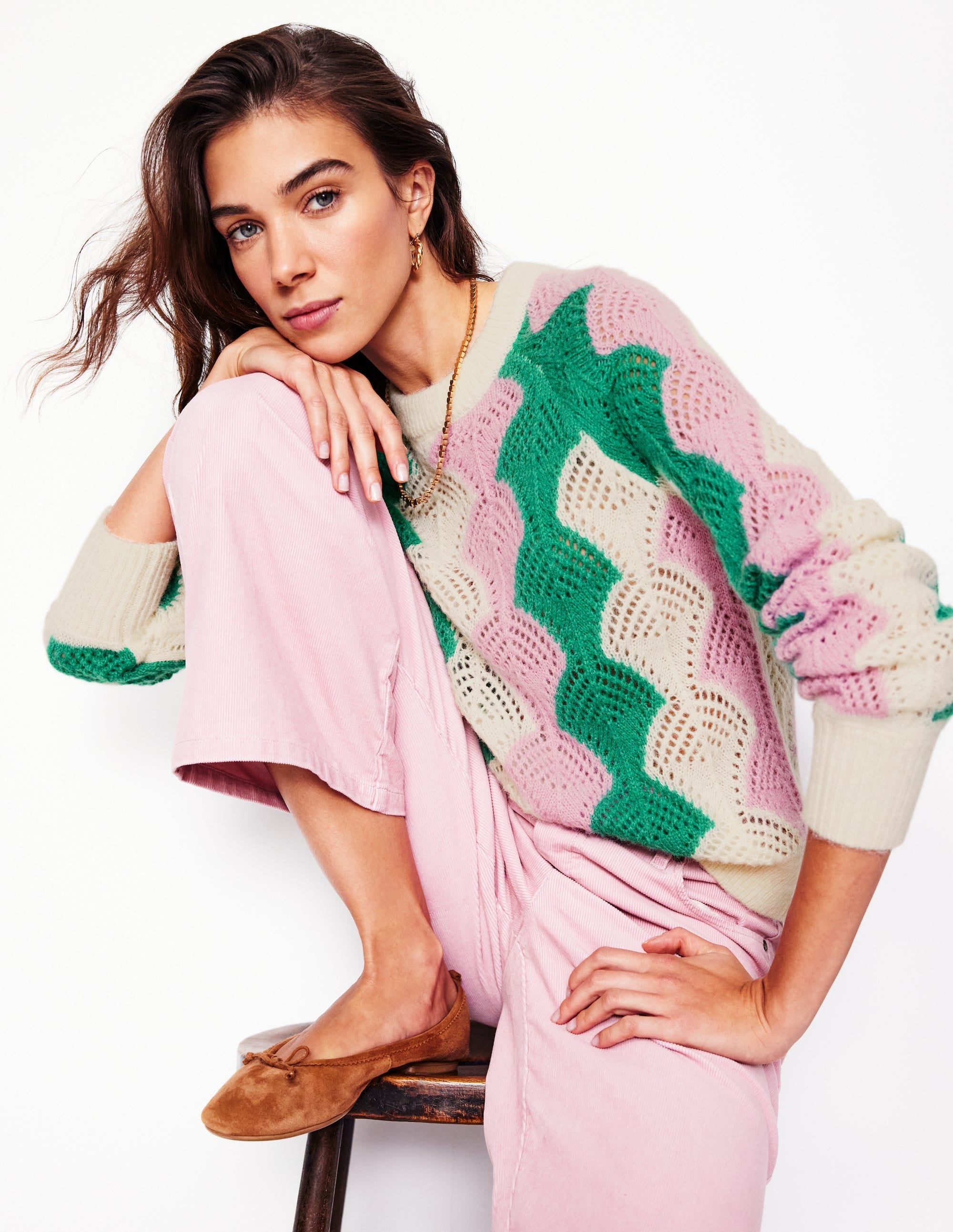 Alice Fluffy Raglan Jumper-Warm Ivory/ Soft Lavender Pink - Image 1