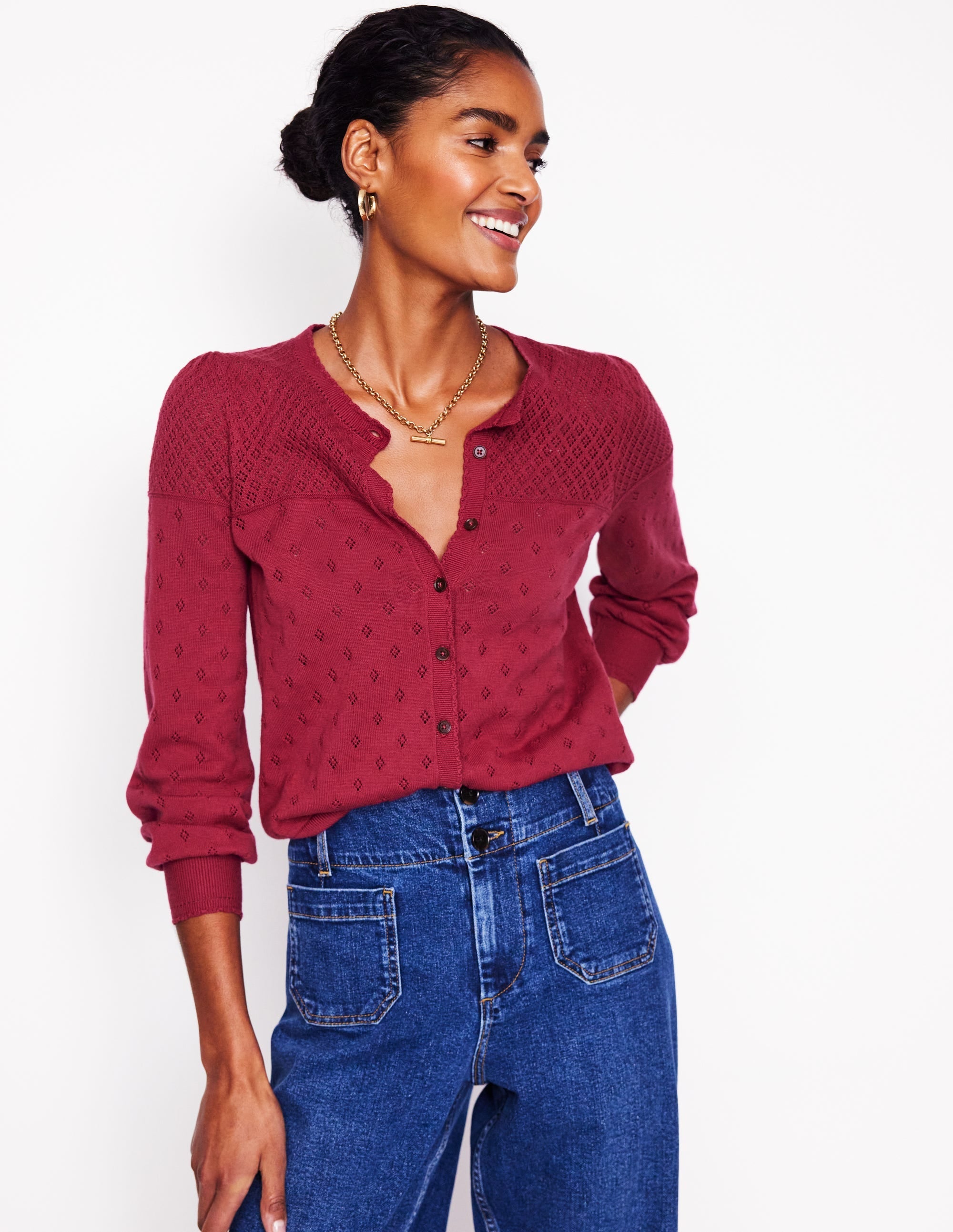 Rosalie Pointelle Cardigan-Terracotta - Image 1