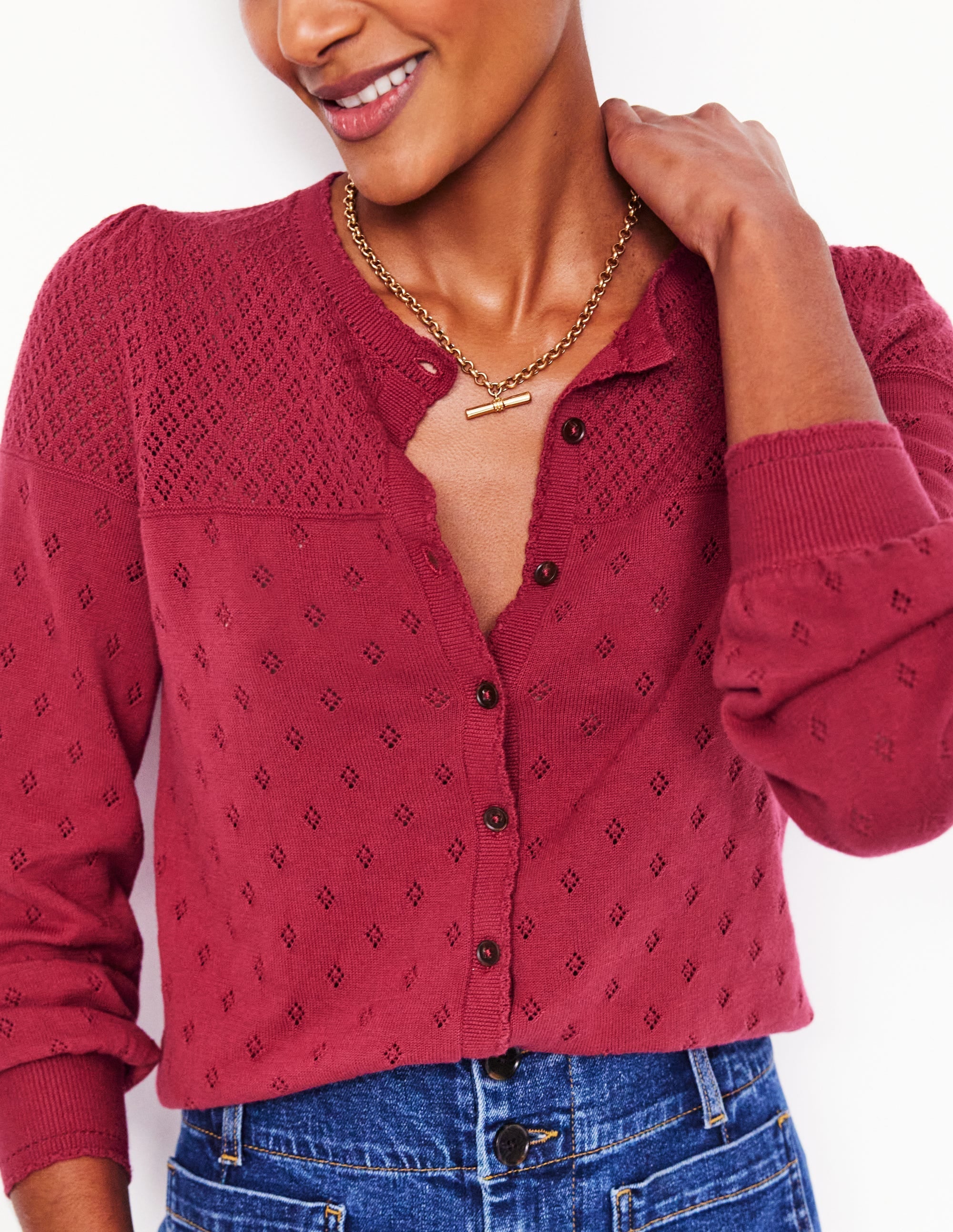 Rosalie Pointelle Cardigan-Terracotta - Image 2
