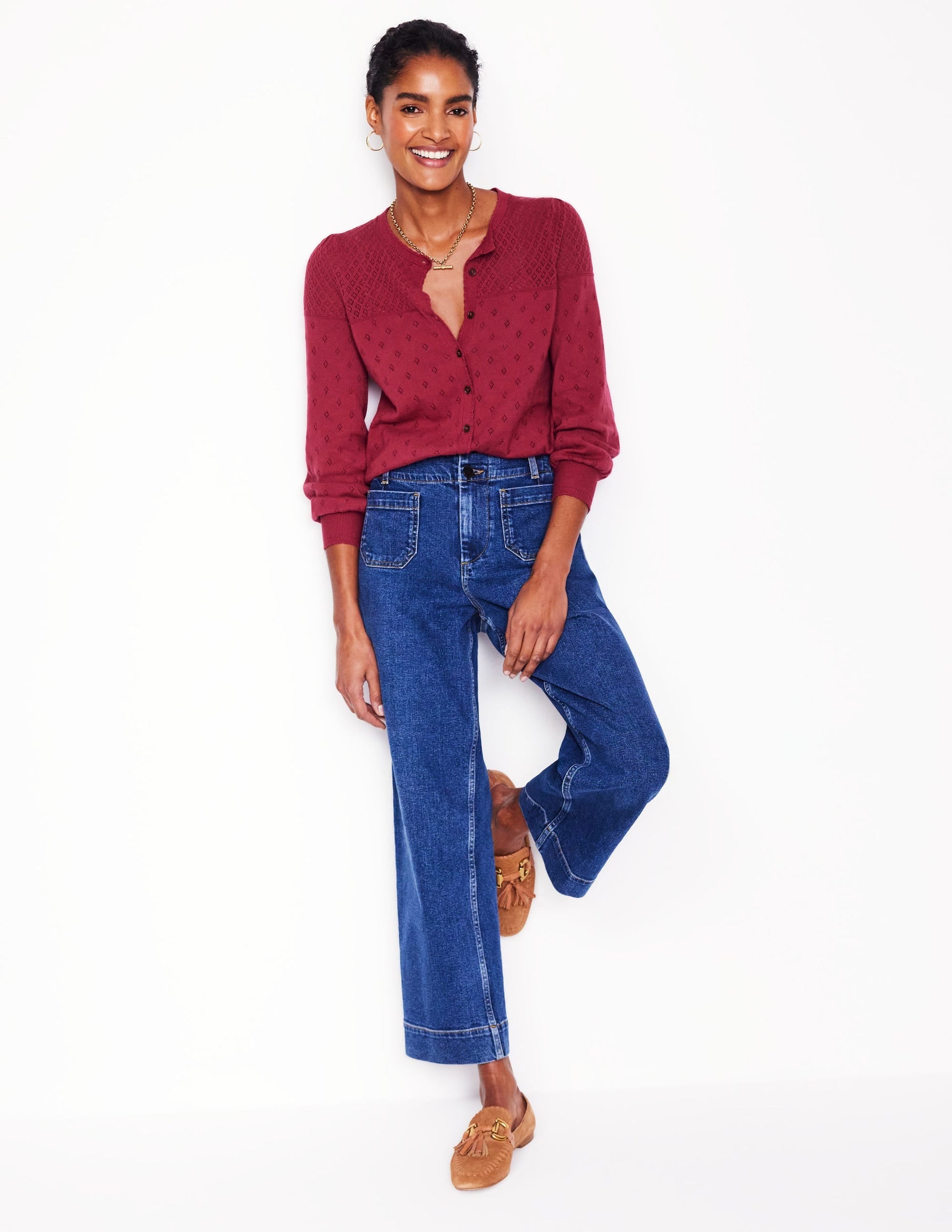 Rosalie Pointelle Cardigan-Terracotta-4