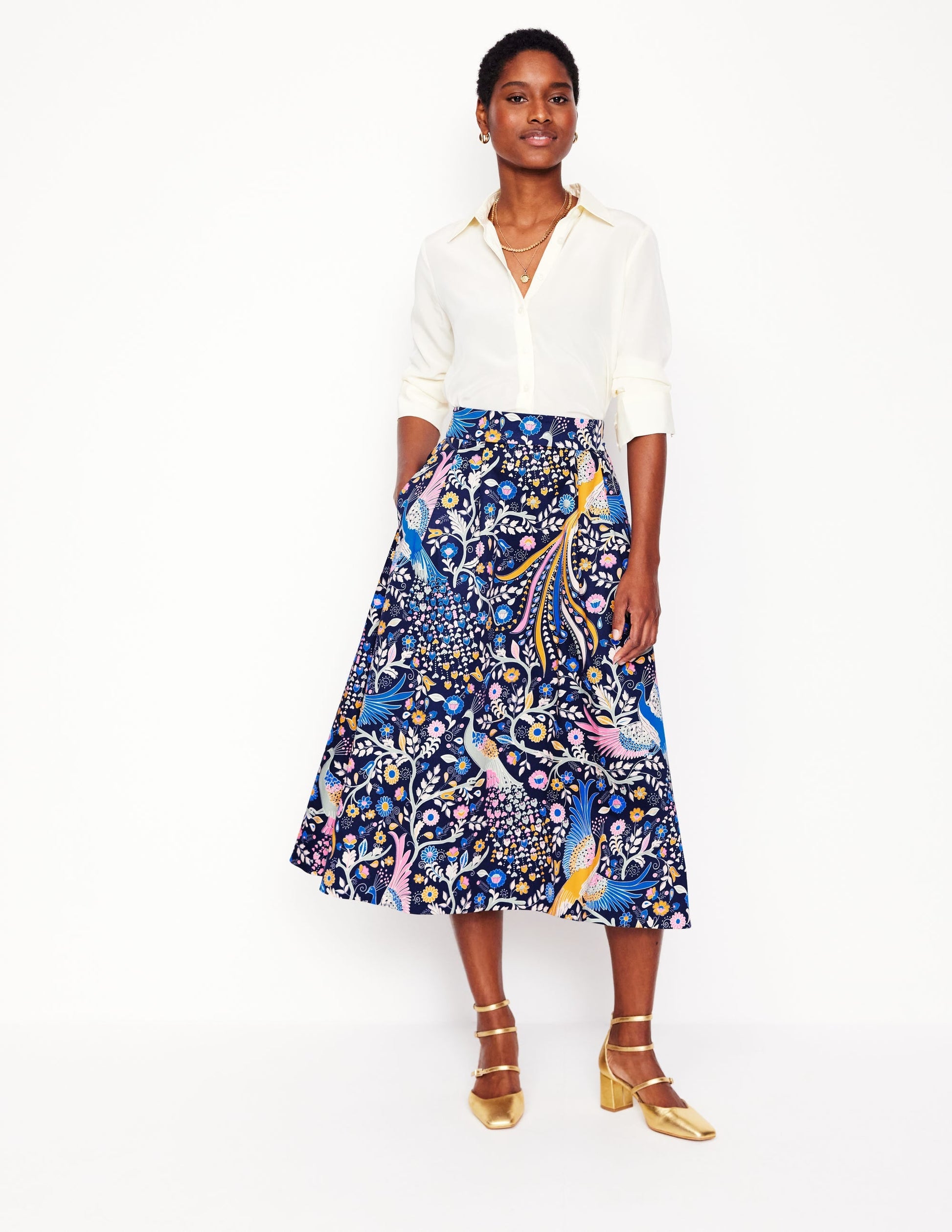 Isabella Cotton Sateen Skirt-French Navy,Enchanting Peacock-1