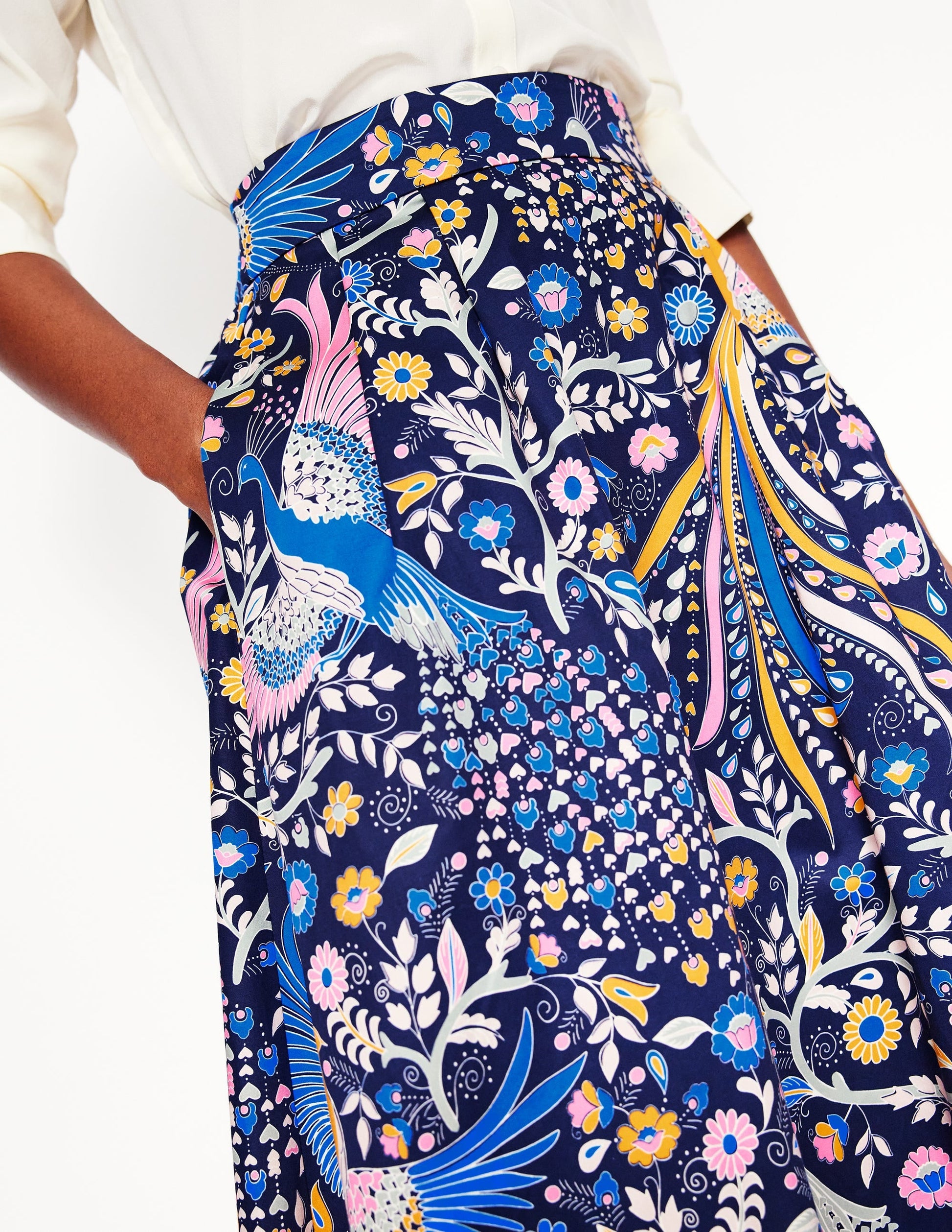 Isabella Cotton Sateen Skirt-French Navy,Enchanting Peacock-2