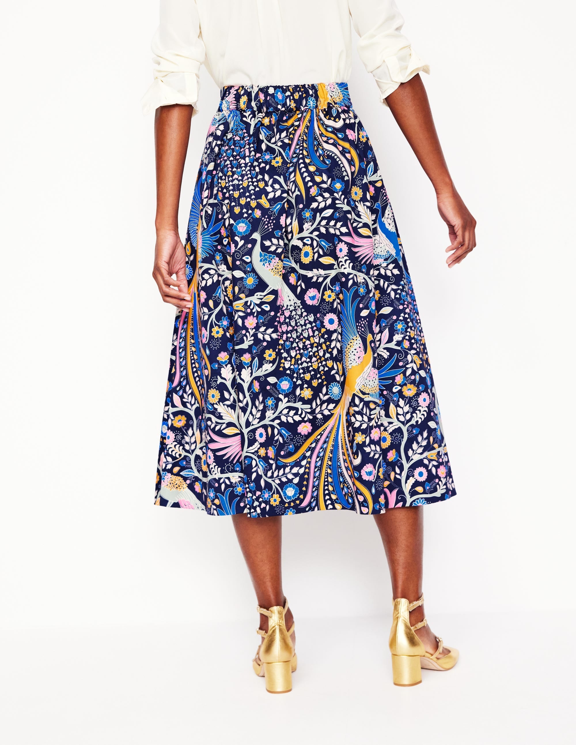 Isabella Cotton Sateen Skirt-French Navy,Enchanting Peacock - Image 3