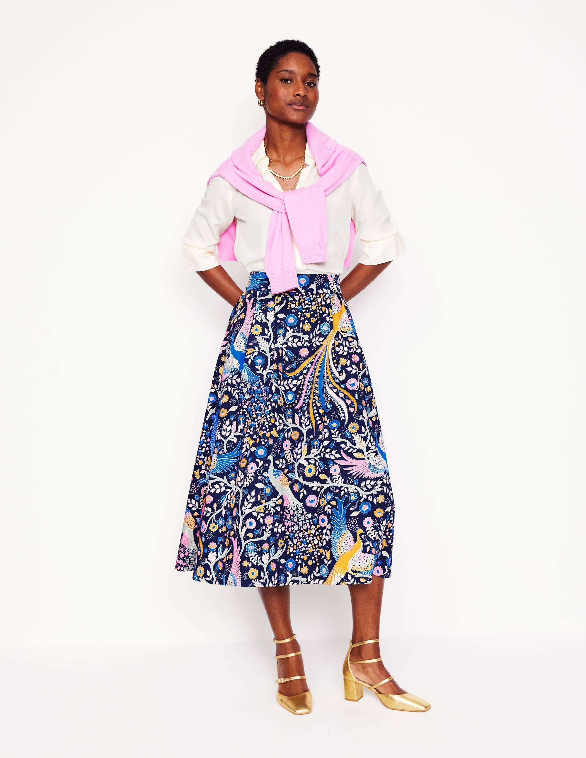 Isabella Cotton Sateen Skirt-French Navy,Enchanting Peacock - Image 4