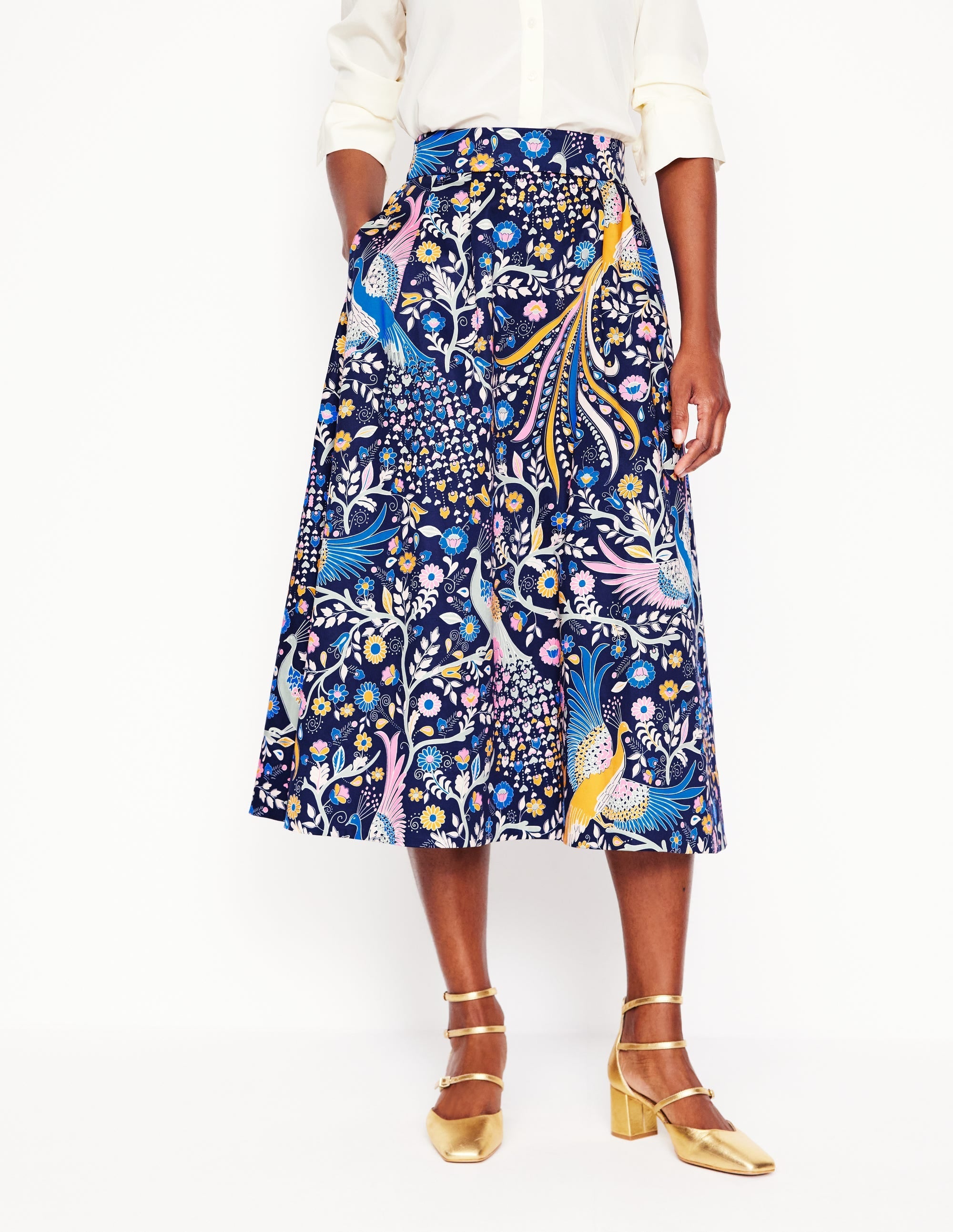 Isabella Cotton Sateen Skirt-French Navy,Enchanting Peacock - Image 5