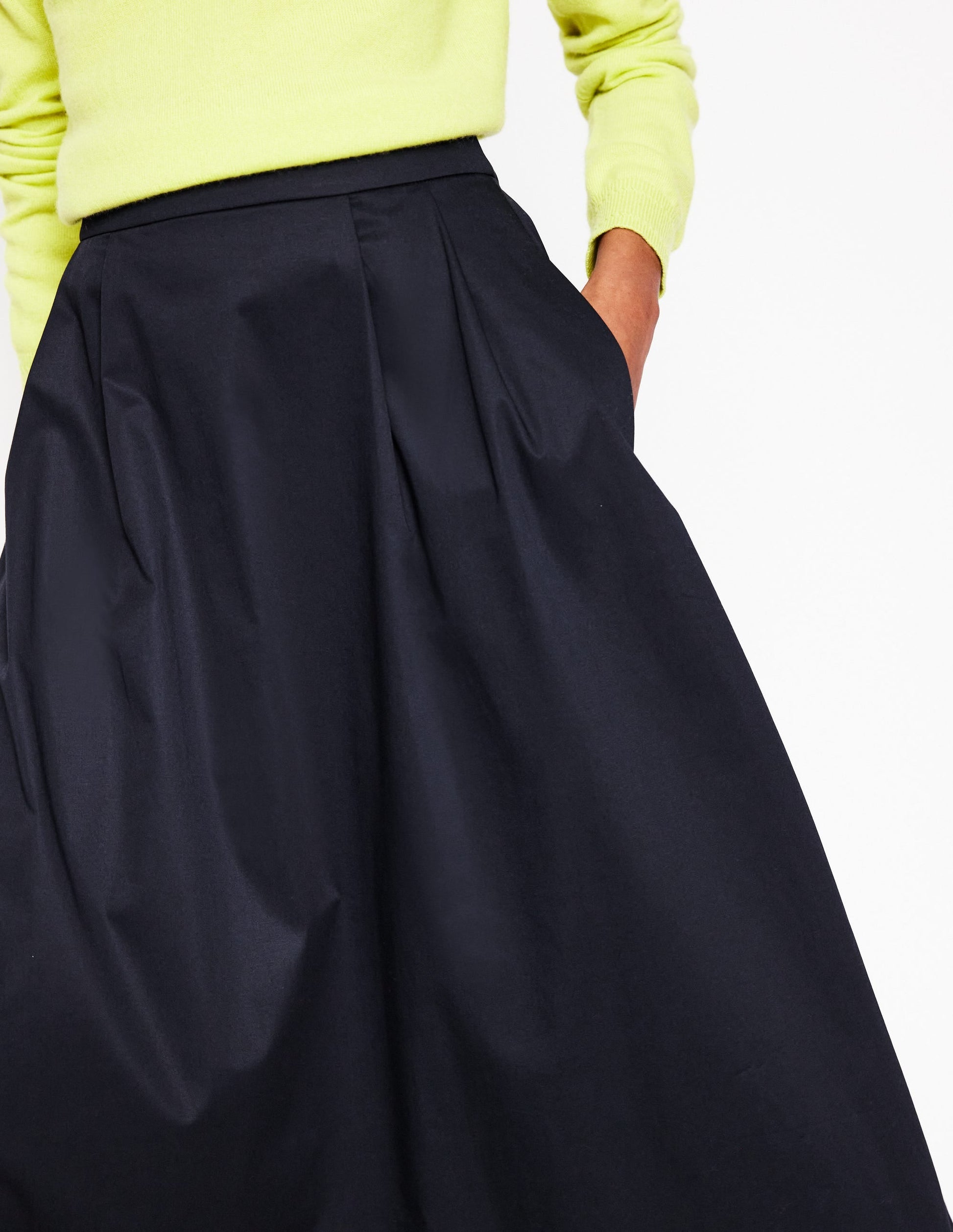 Isabella Cotton Sateen Skirt-Black-3
