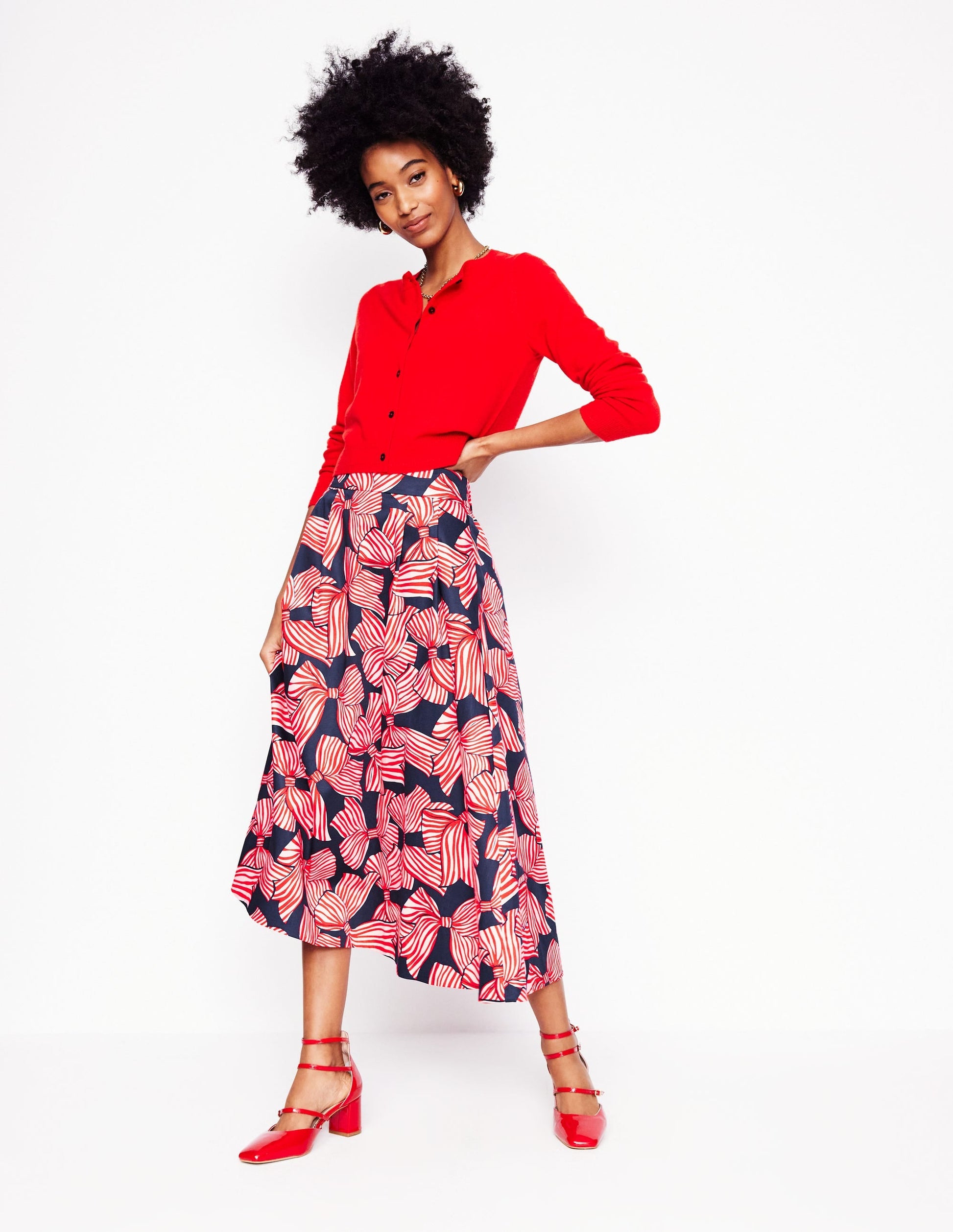 Isabella Cotton Sateen Skirt-French Navy, Bow Scatter-1
