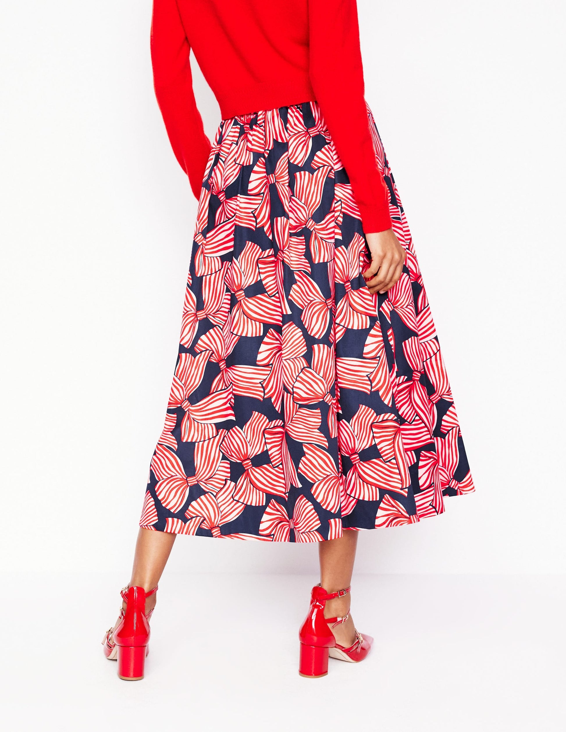 Isabella Cotton Sateen Skirt-French Navy, Bow Scatter-2
