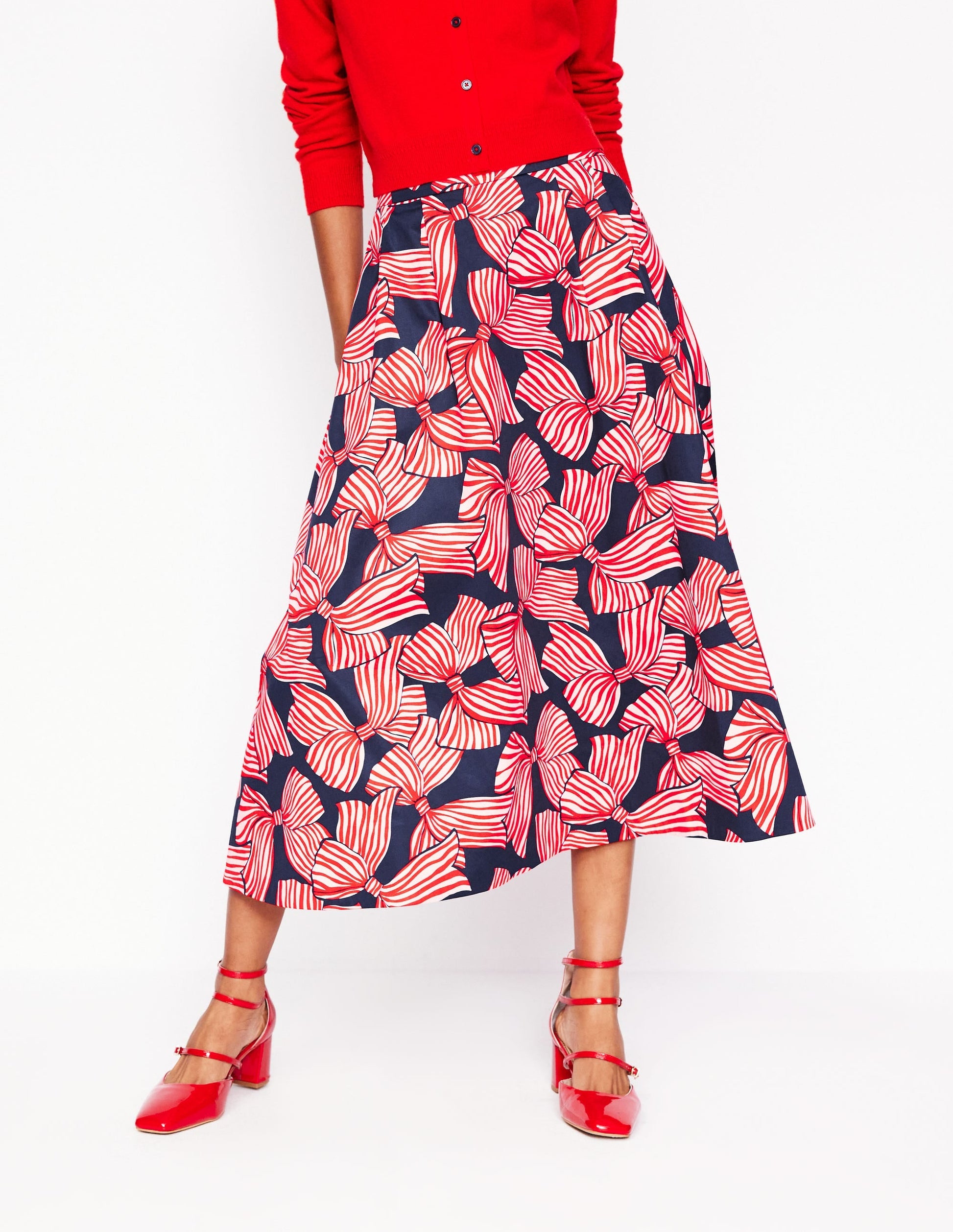 Isabella Cotton Sateen Skirt-French Navy, Bow Scatter-3