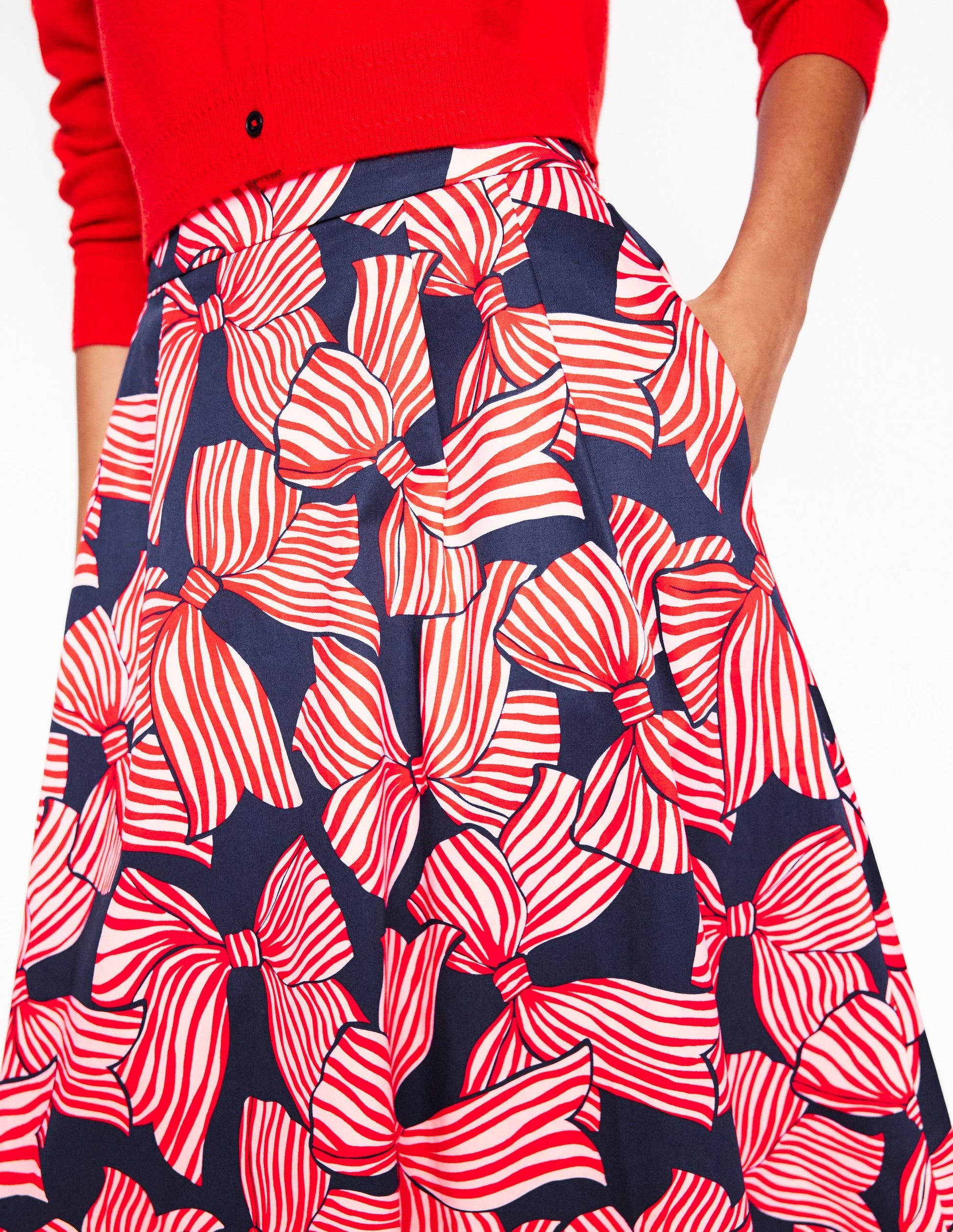 Isabella Cotton Sateen Skirt-French Navy, Bow Scatter-4