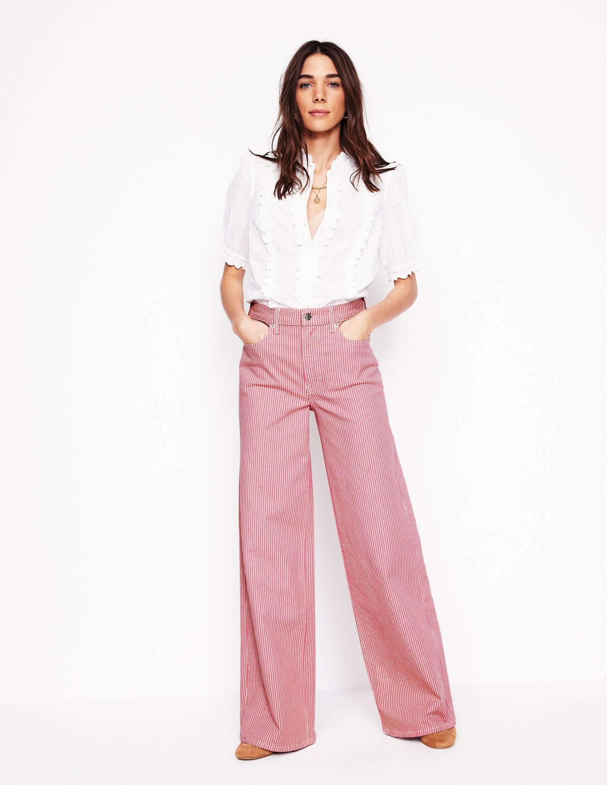 High Rise Wide Leg Jeans-Pink Stripe-1