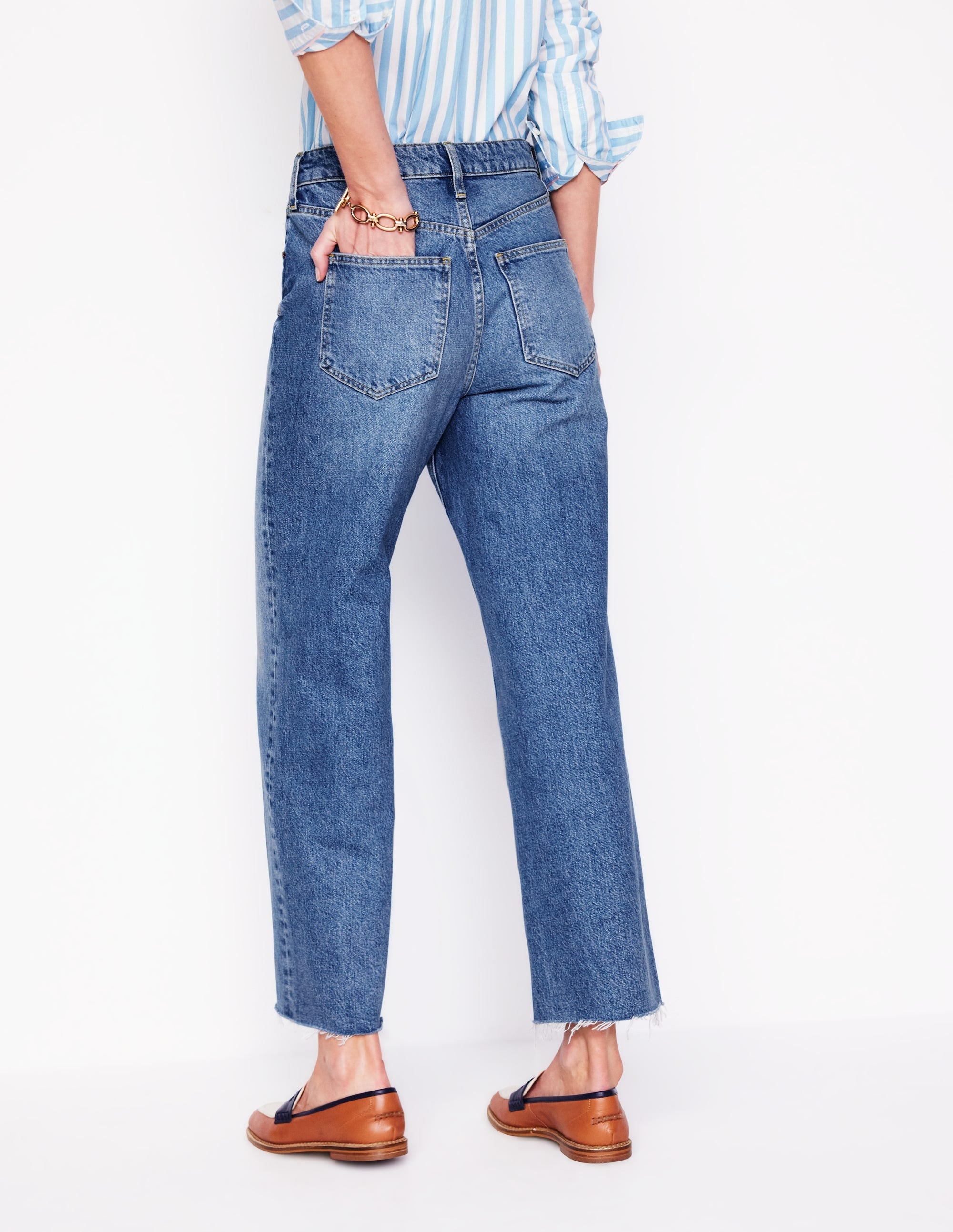 High Rise Straight Crop Jeans-Light Vintage Frayed - Image 5