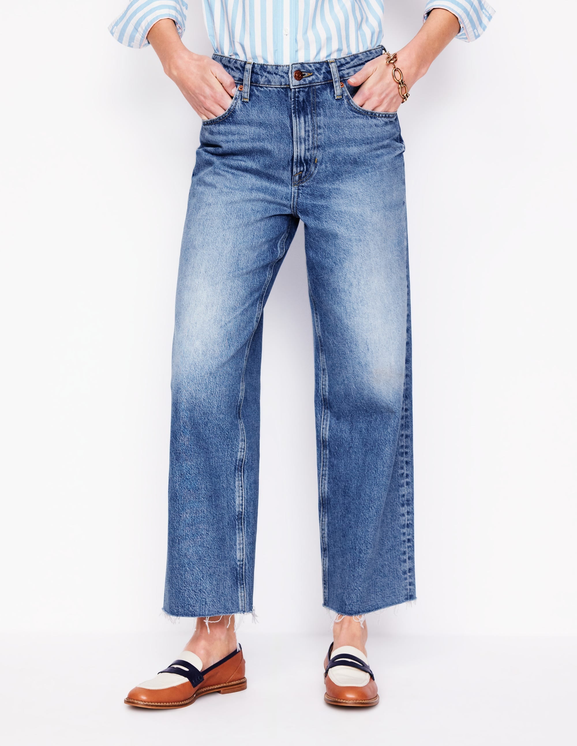 High Rise Straight Crop Jeans-Light Vintage Frayed - Image 6