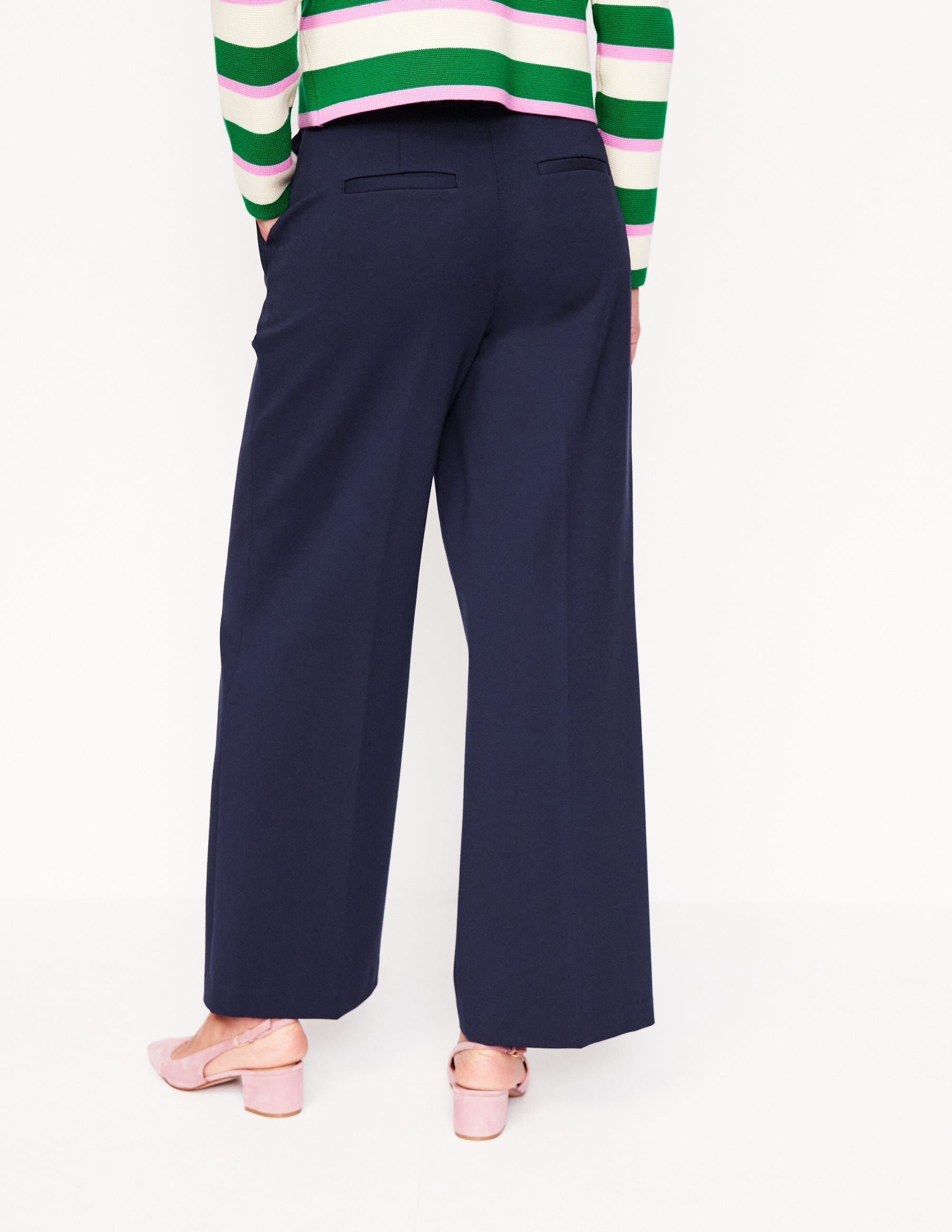 Cropped Ponte Trousers-Navy - Image 1