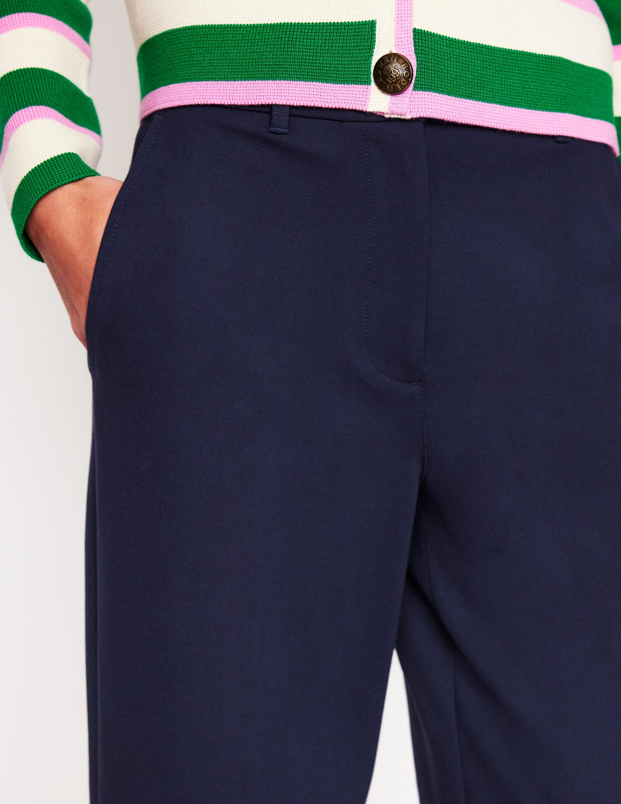 Cropped Ponte Trousers-Navy - Image 2