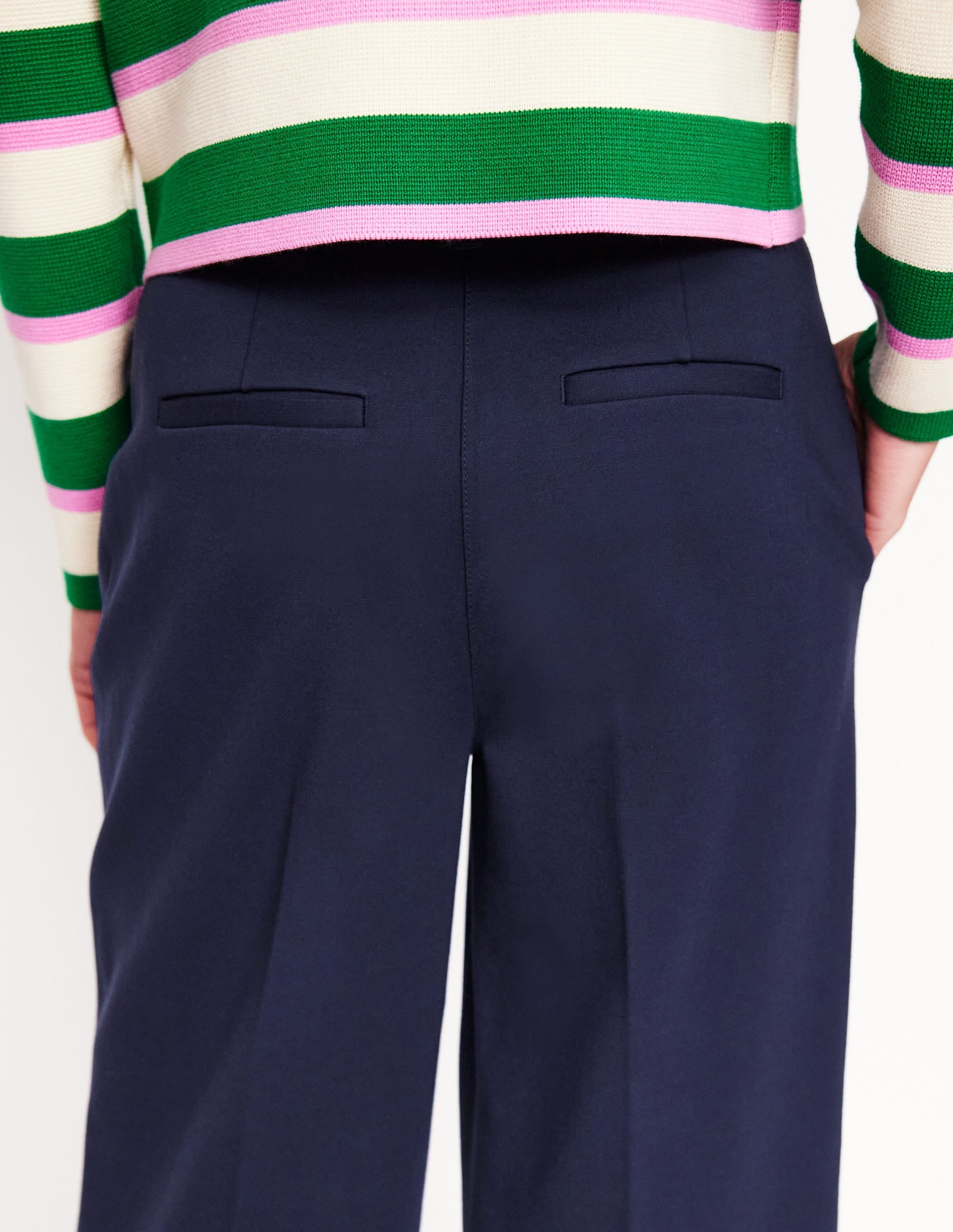 Cropped Ponte Trousers-Navy - Image 3