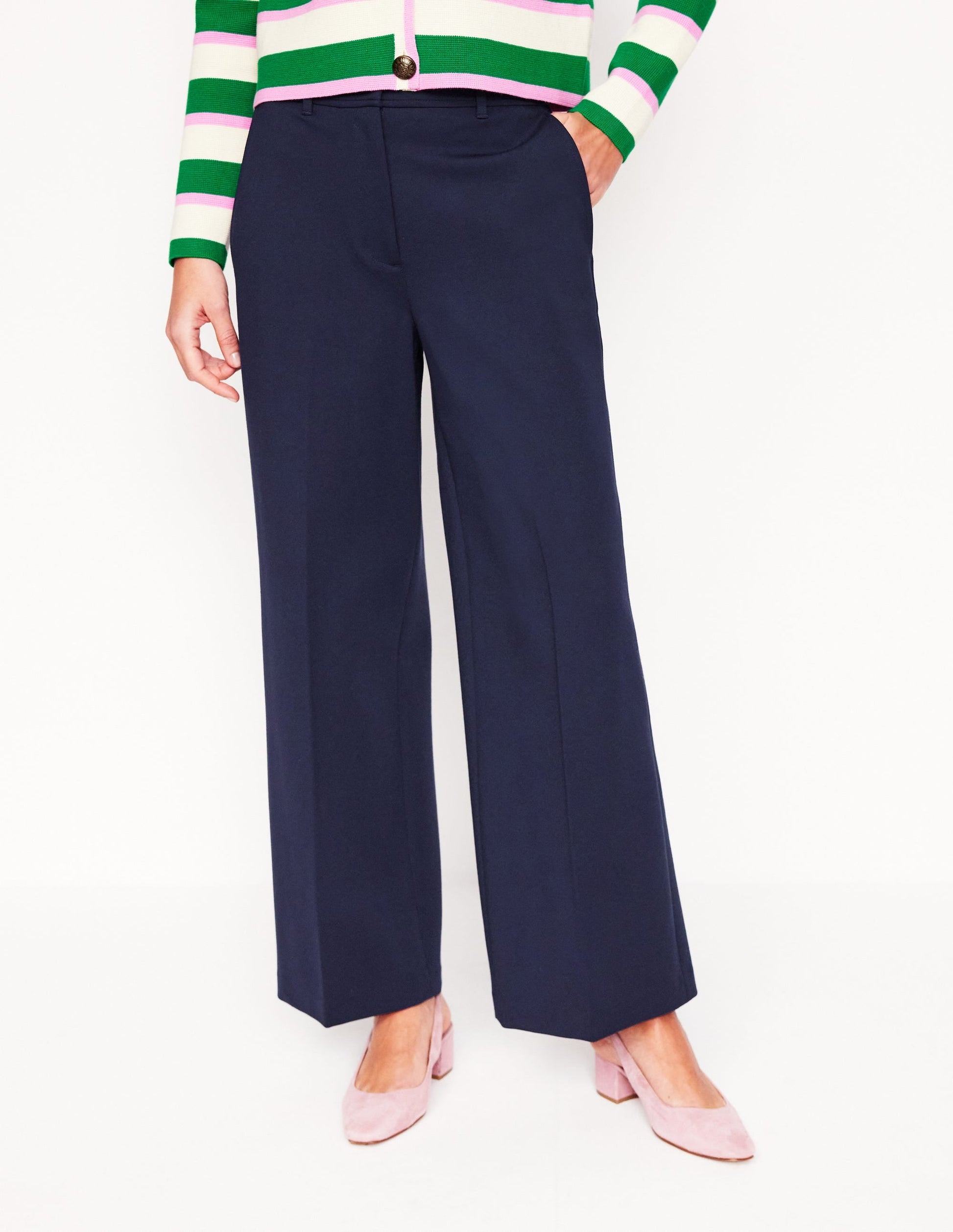 Cropped Ponte Trousers-Navy-4
