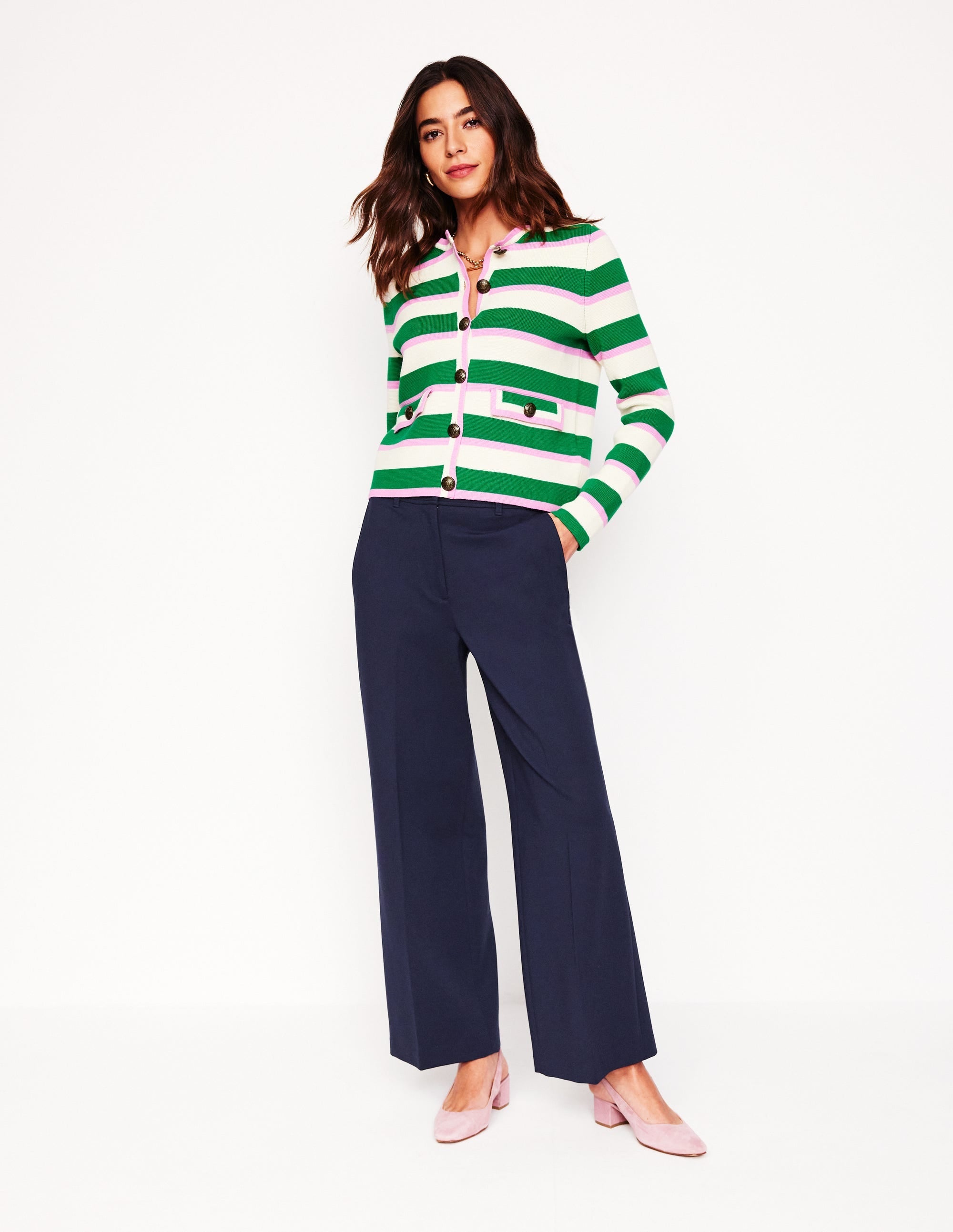 Cropped Ponte Trousers-Navy - Image 5