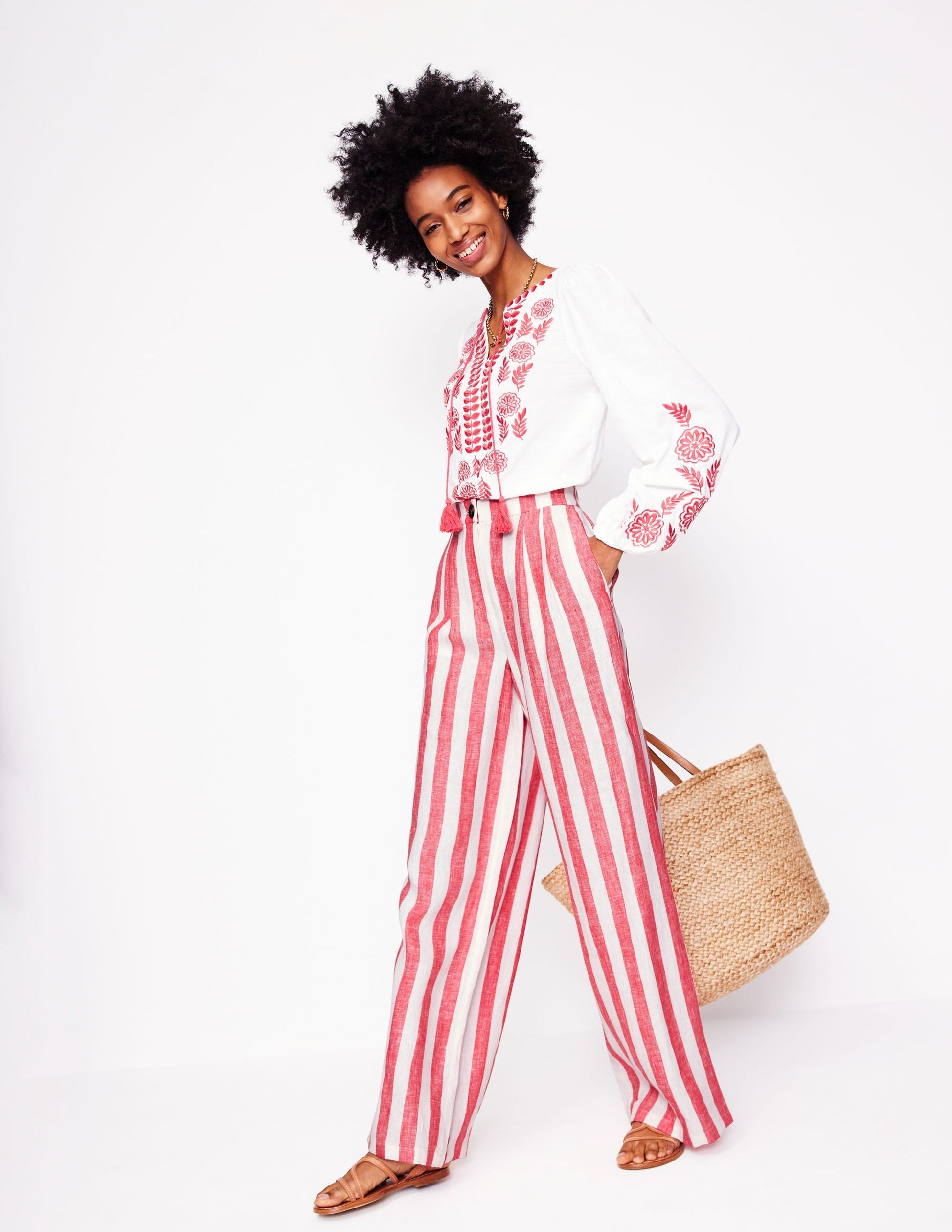 Dulwich Linen Trousers-Strawberry Tart Red  Stripe-1