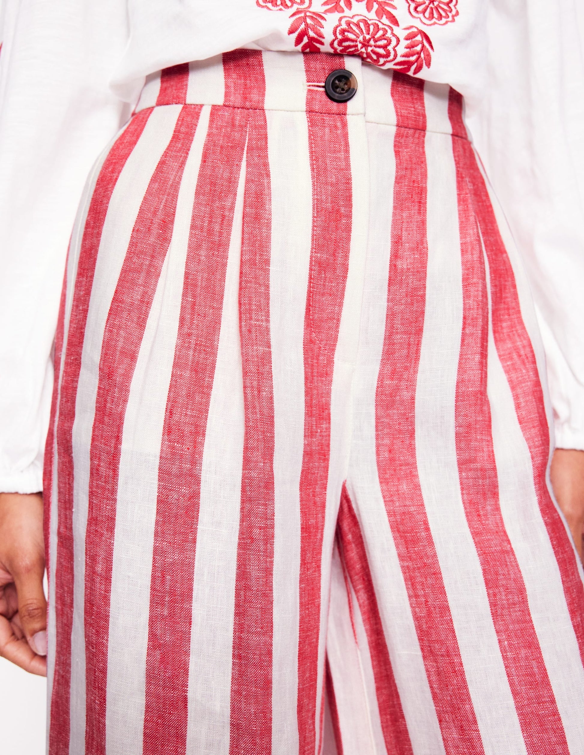 Dulwich Linen Trousers-Strawberry Tart Red  Stripe-2