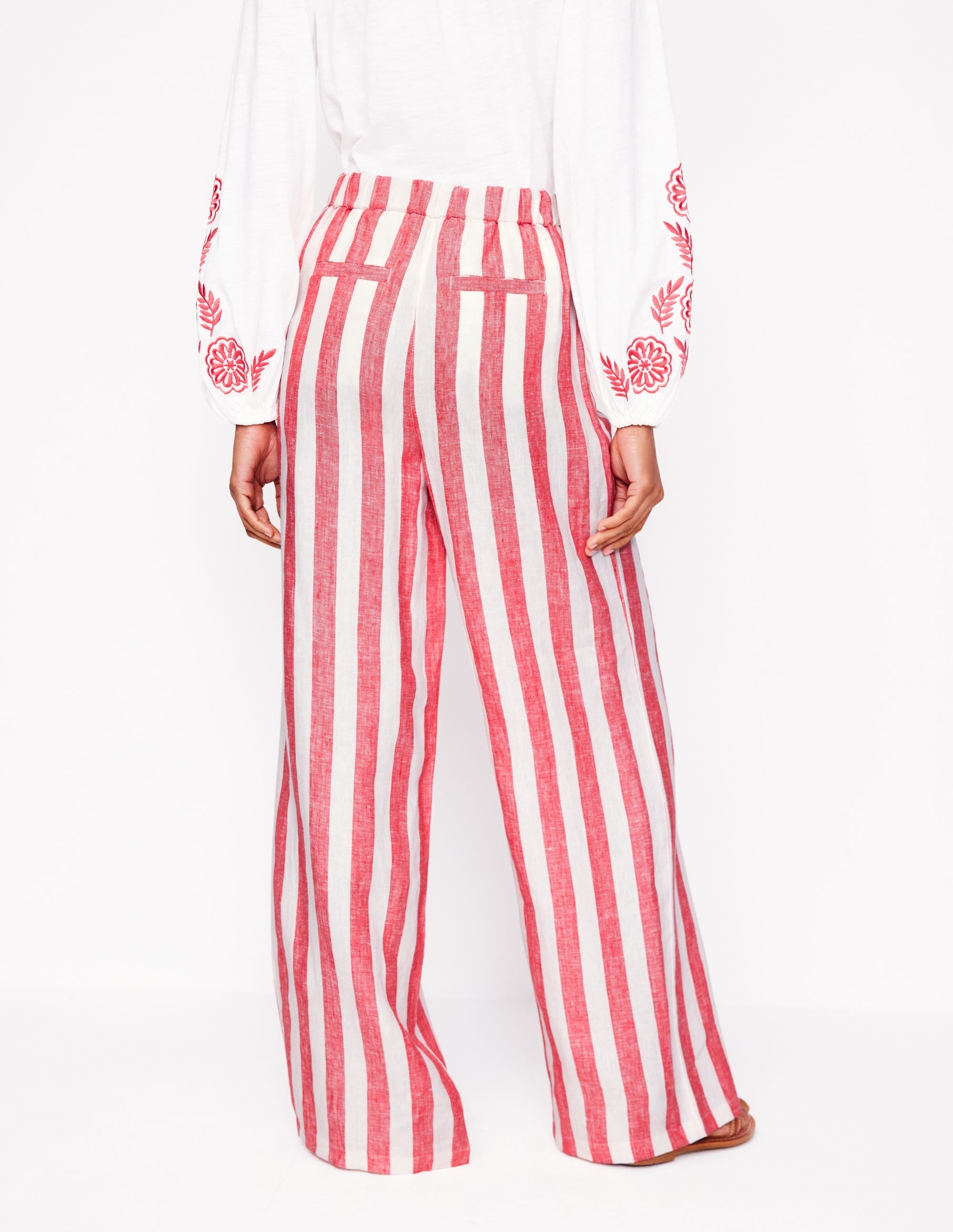 Dulwich Linen Trousers-Strawberry Tart Red  Stripe - Image 3
