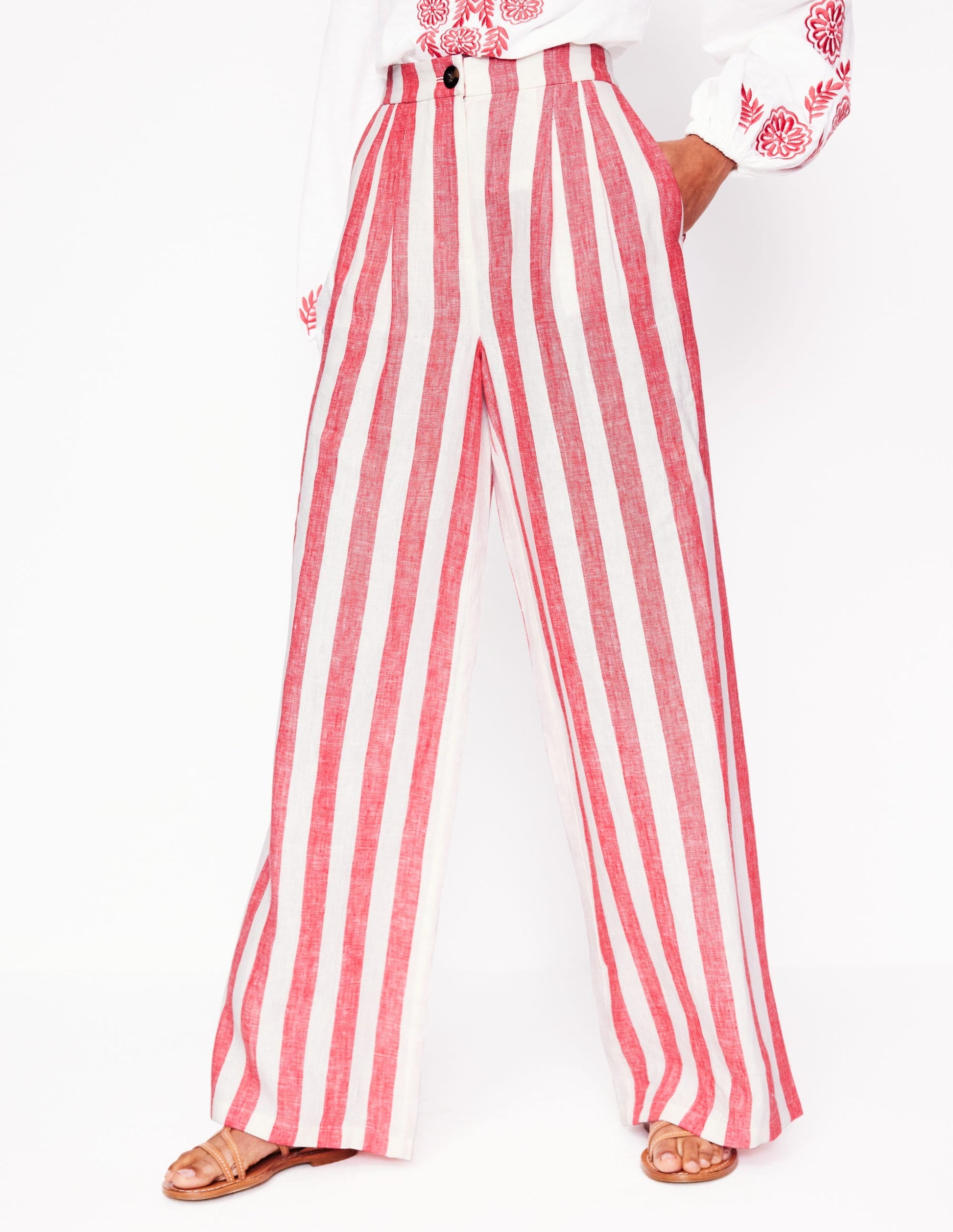 Dulwich Linen Trousers-Strawberry Tart Red  Stripe-4