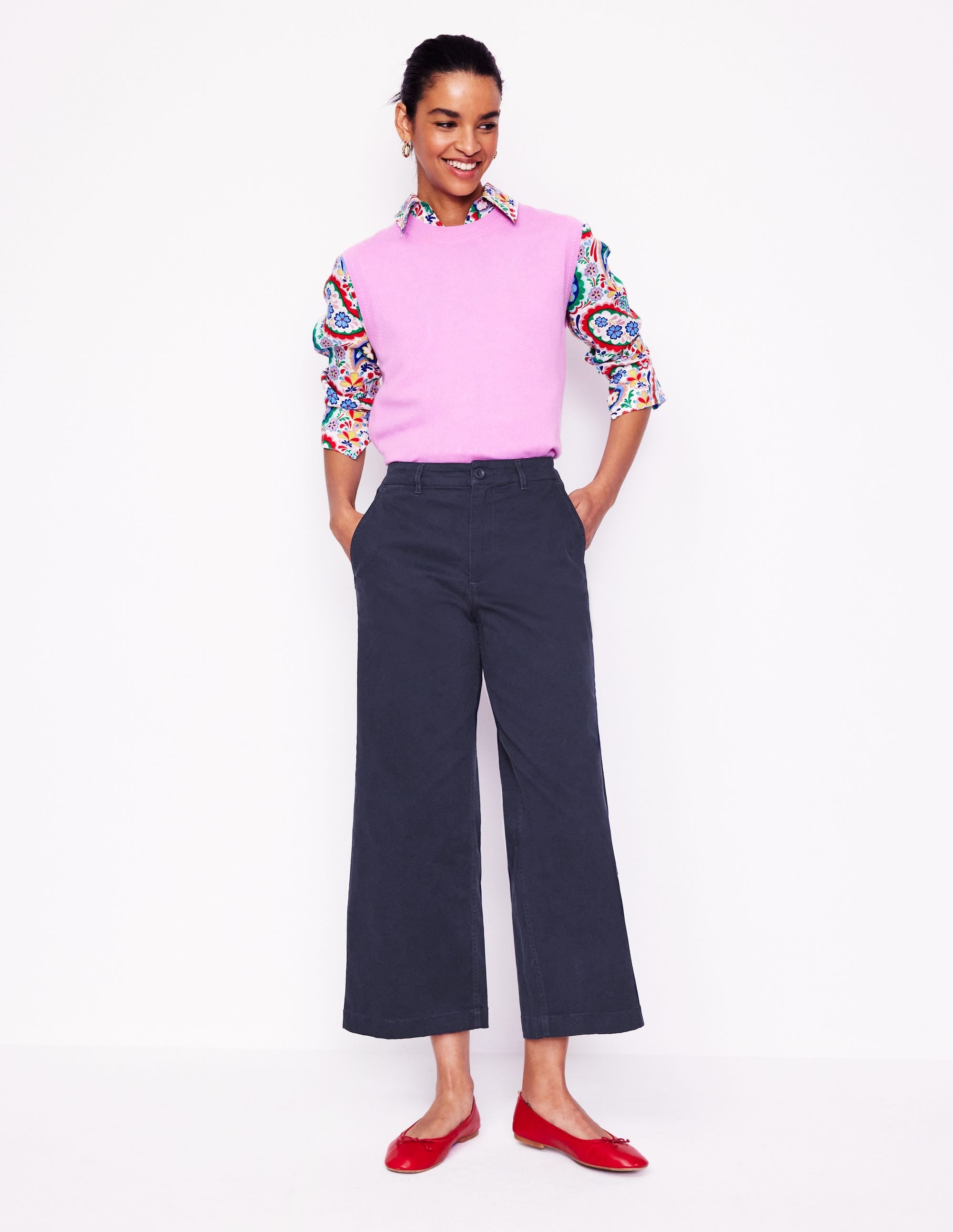Barnsbury Crop Chino Trousers-Navy - Image 1