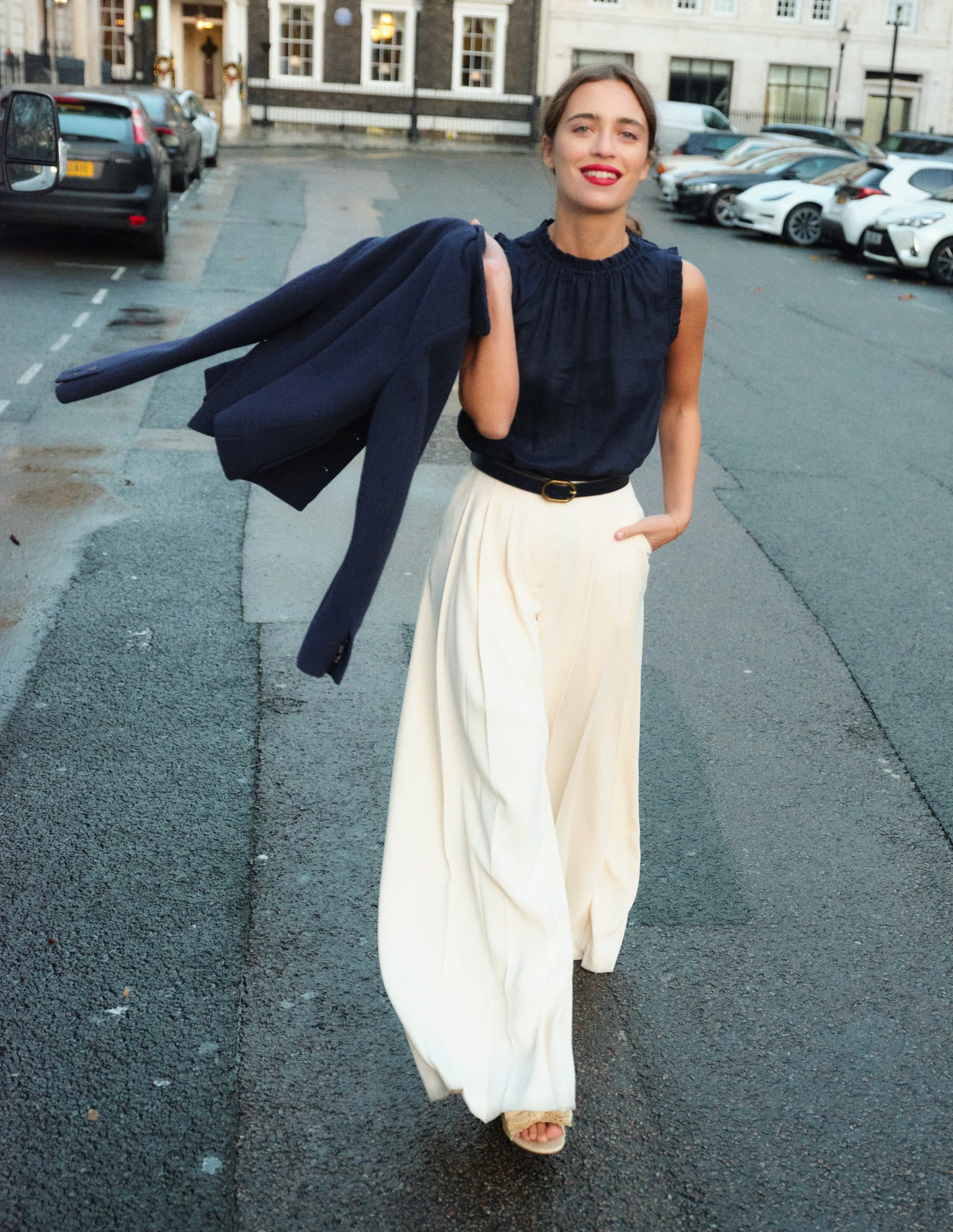 Pleated Wide Leg Trousers-Ivory - Image 1