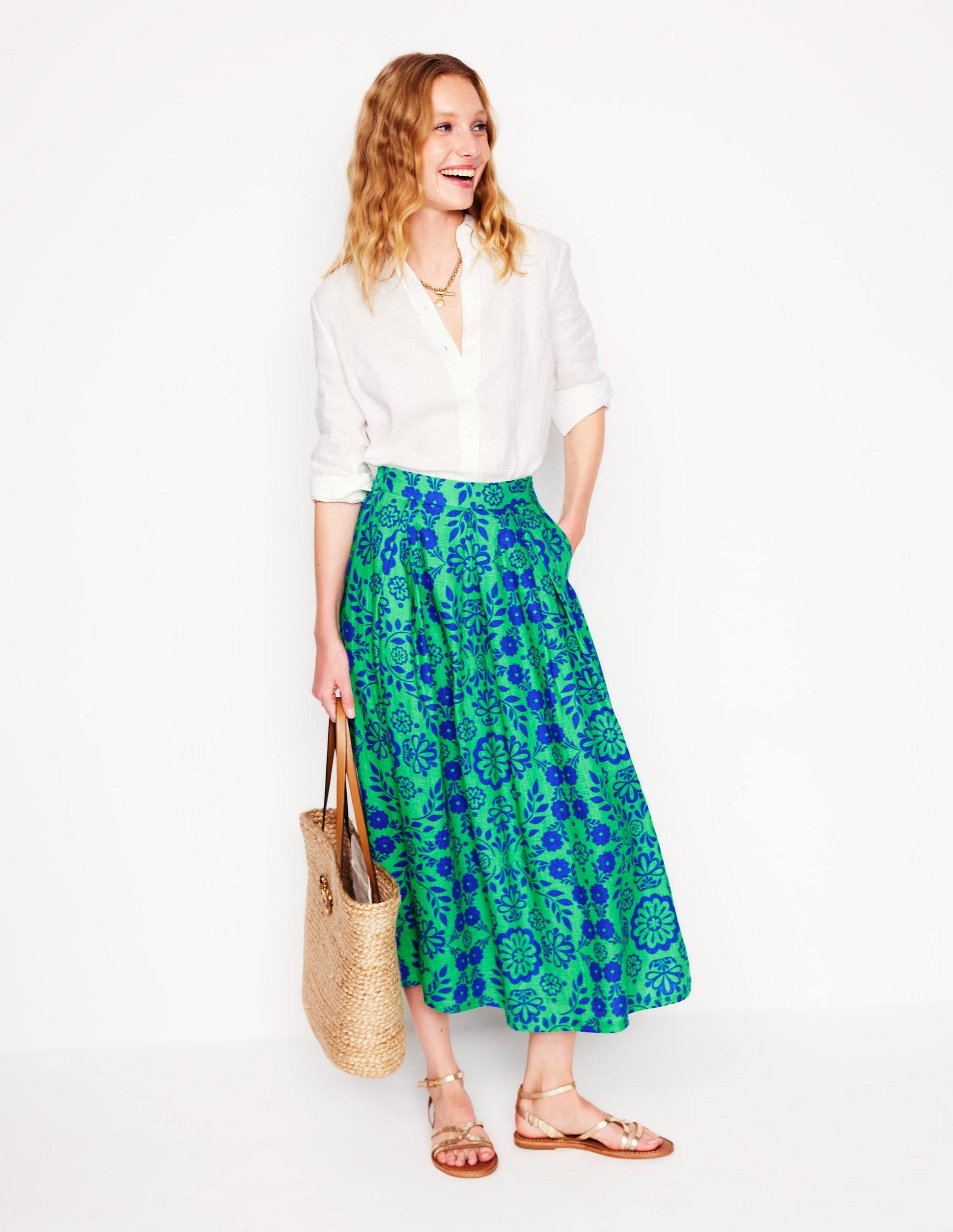 Verity Linen Midi Skirt-Structured Meadow Mono-1